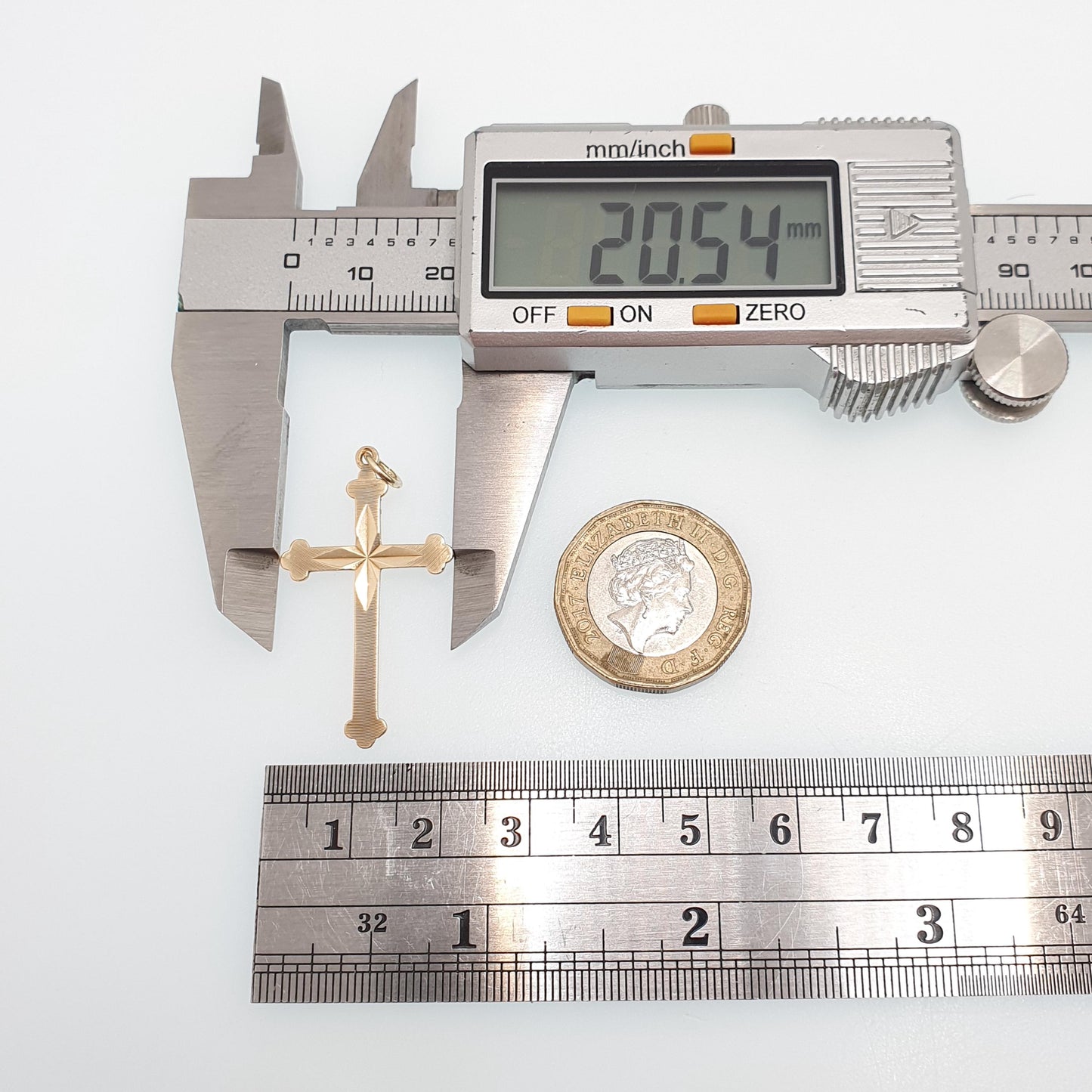 Vintage 9ct 9k Gold Crucifix Pendant Bulbed Cross Necklace Large Solid 9kt Necklace Jewellery Jewelry