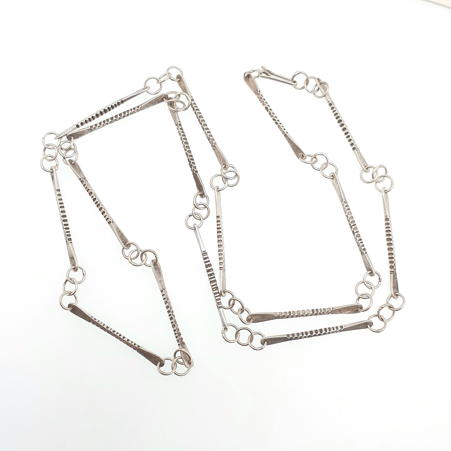 Antique Arts and Crafts Solid Silver Chain Necklace Victorian Bar & Rolo Link 74cm 29.1" 16.01g Long Womens Jewellery Jewelry