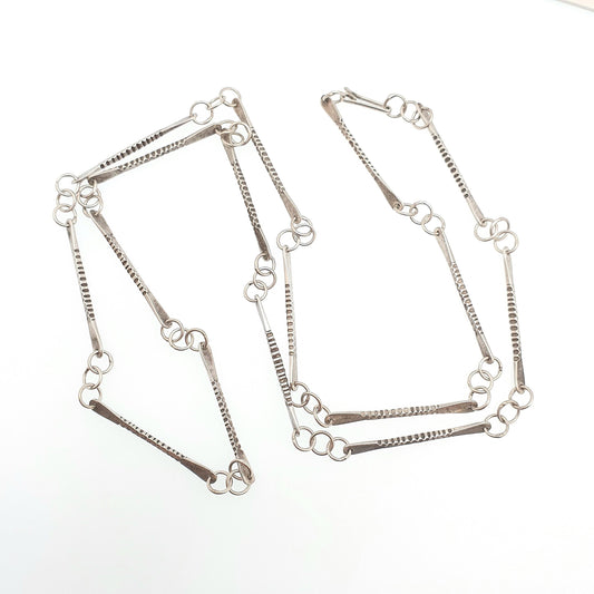 Antique Arts and Crafts Solid Silver Chain Necklace Victorian Bar & Rolo Link 74cm 29.1" 16.01g Long Womens Jewellery Jewelry