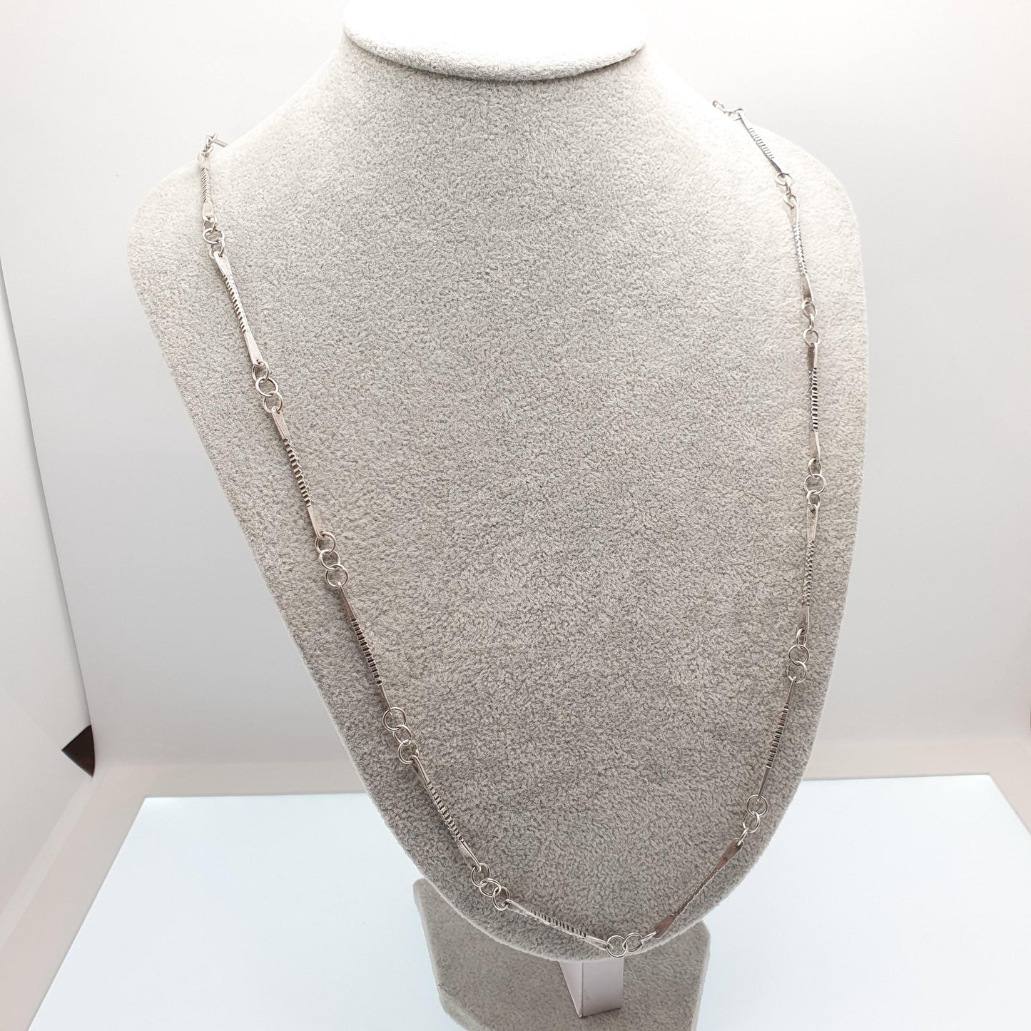 Antique Arts and Crafts Solid Silver Chain Necklace Victorian Bar & Rolo Link 74cm 29.1" 16.01g Long Womens Jewellery Jewelry