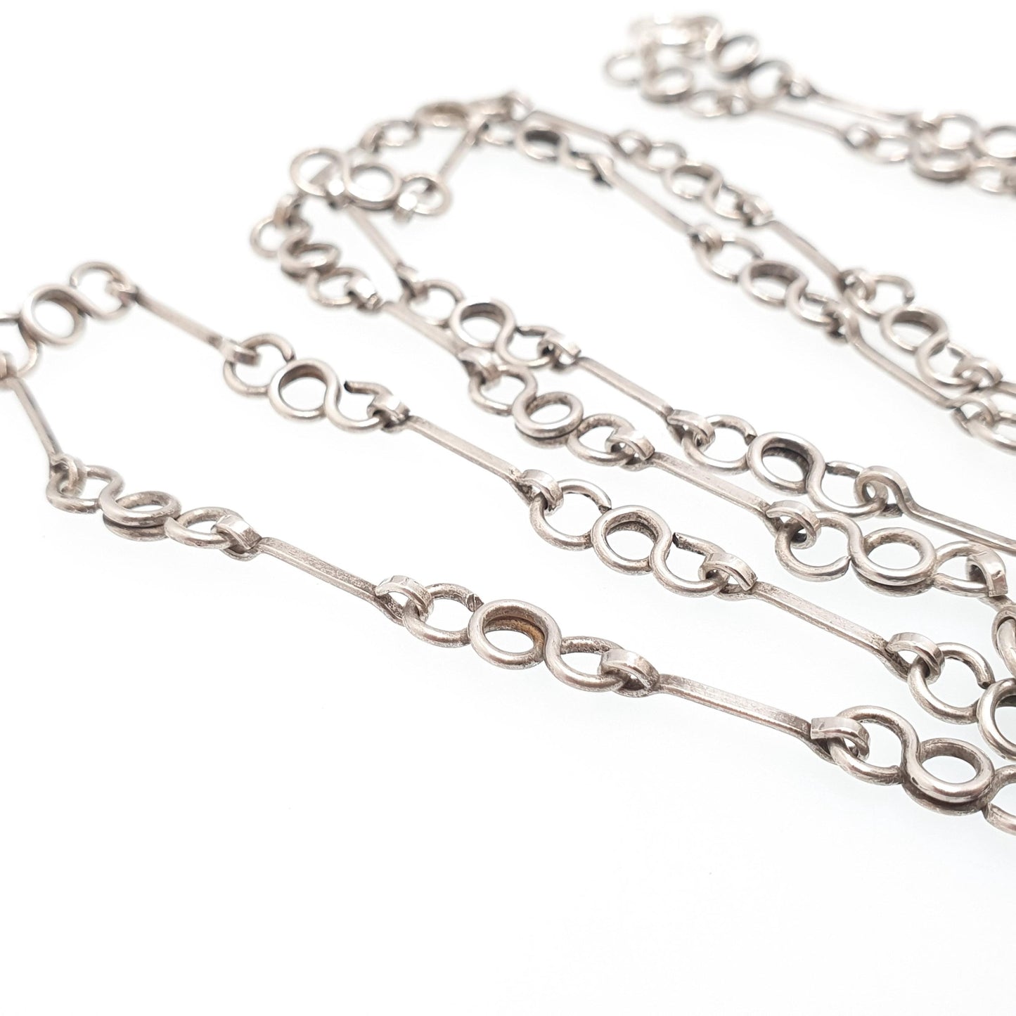 Antique Solid Silver Chain Necklace Arts and Crafts Victorian Round Rolo Link 68cm 26.7" 14.67g Long Womens Jewellery Jewelry