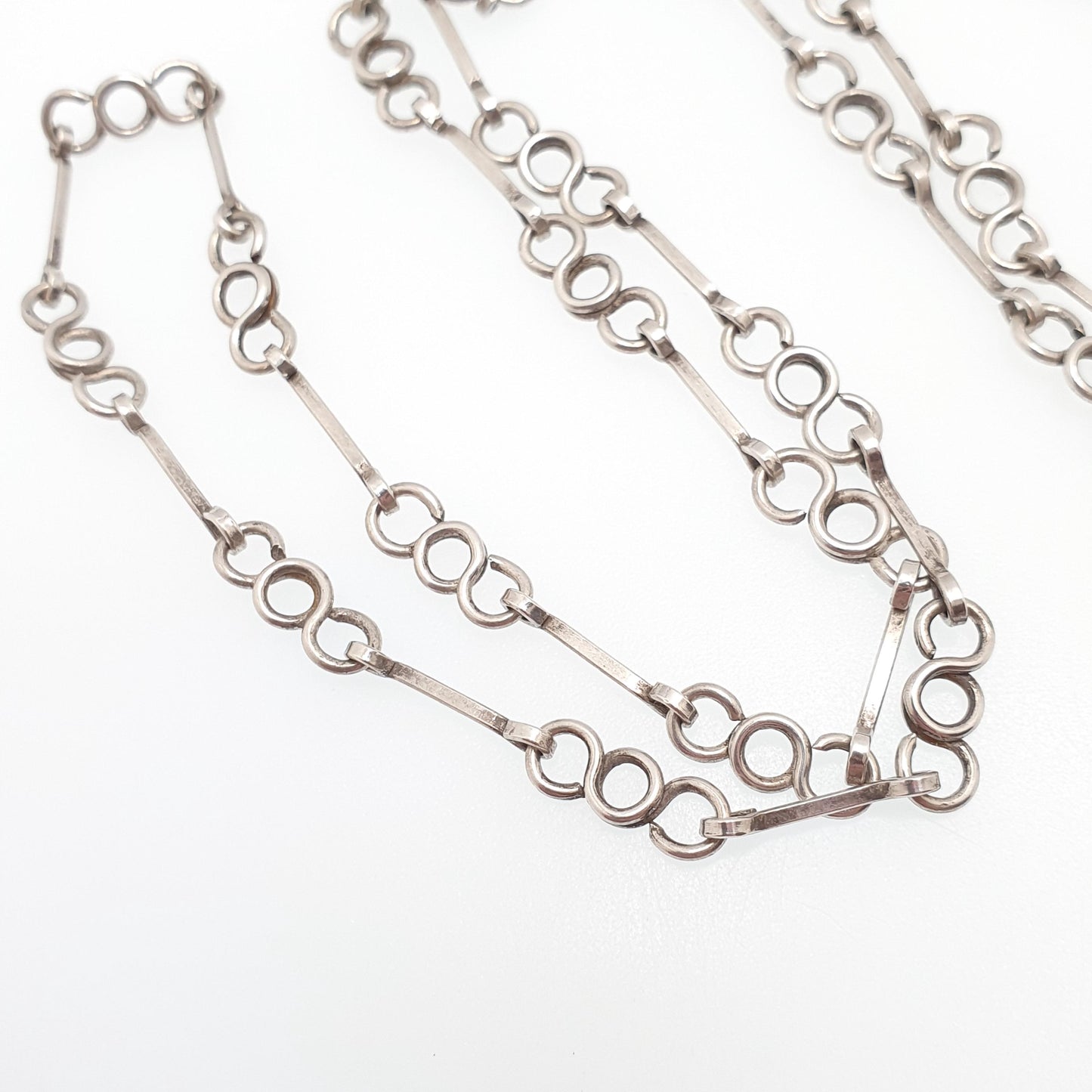 Antique Solid Silver Chain Necklace Arts and Crafts Victorian Round Rolo Link 68cm 26.7" 14.67g Long Womens Jewellery Jewelry