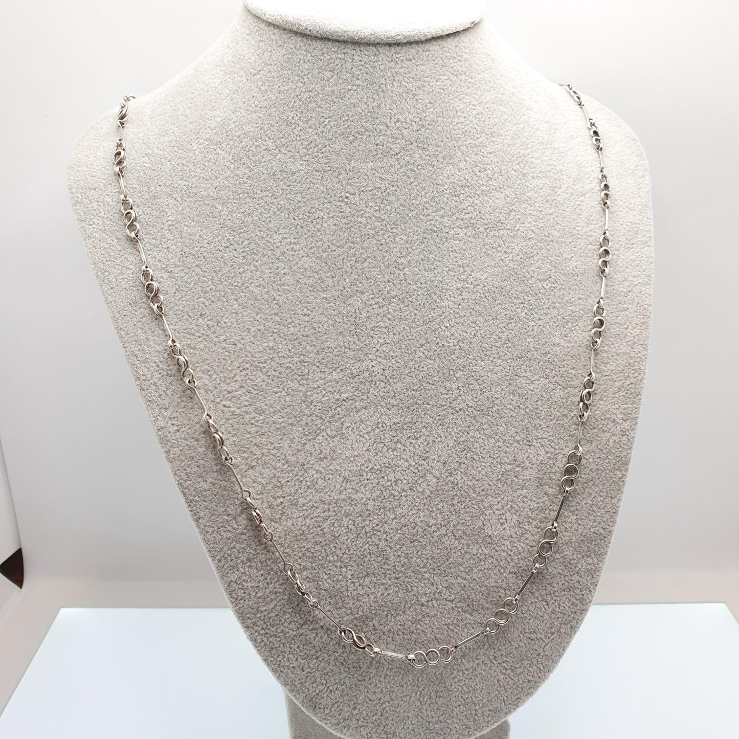 Antique Solid Silver Chain Necklace Arts and Crafts Victorian Round Rolo Link 68cm 26.7" 14.67g Long Womens Jewellery Jewelry