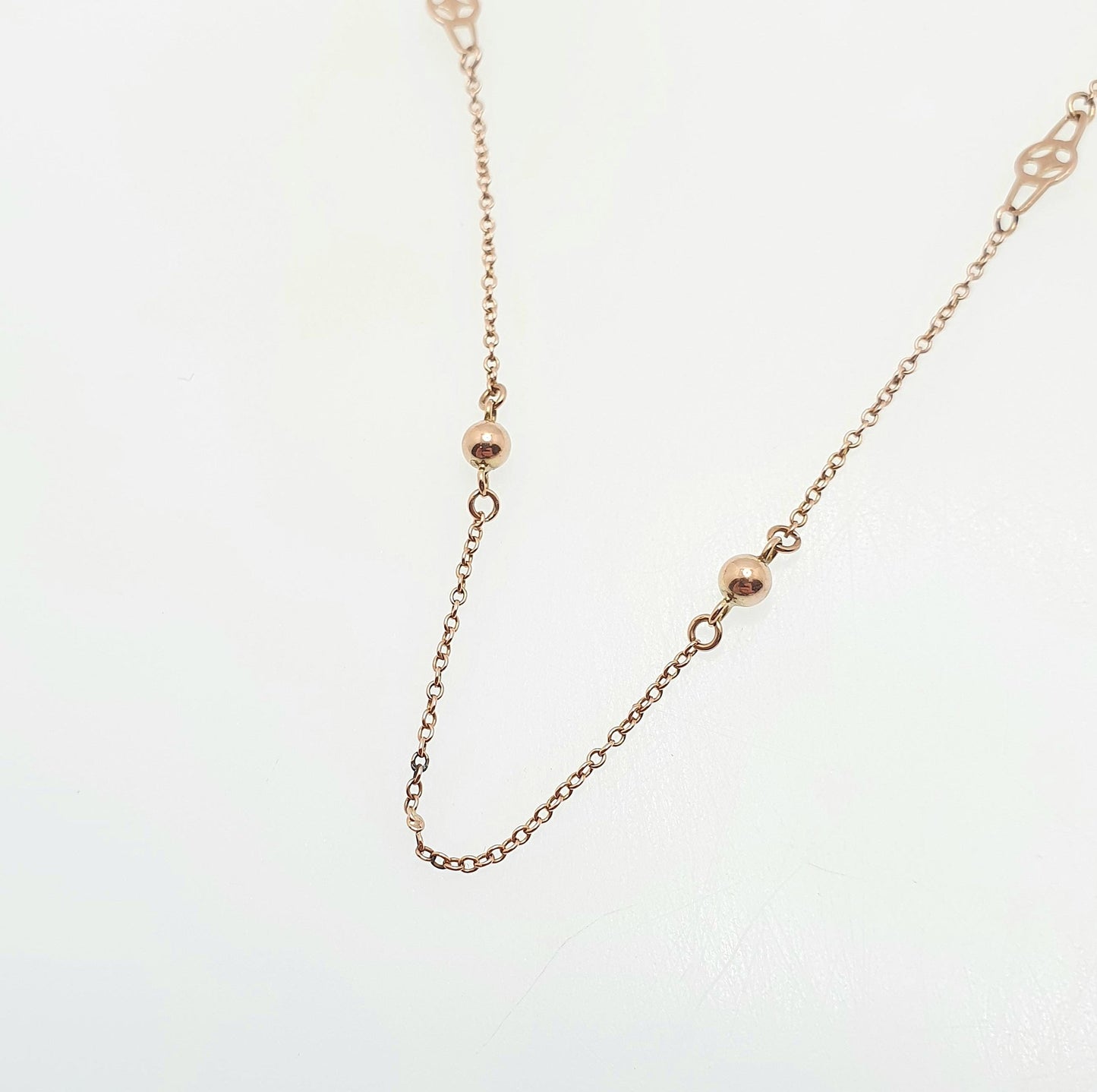 Antique 9ct 9k Rose Gold Chain Necklace Target & Bead Ball Edwardian 1900s 43cm 16.9" 2.30g Solid 9kt Vintage