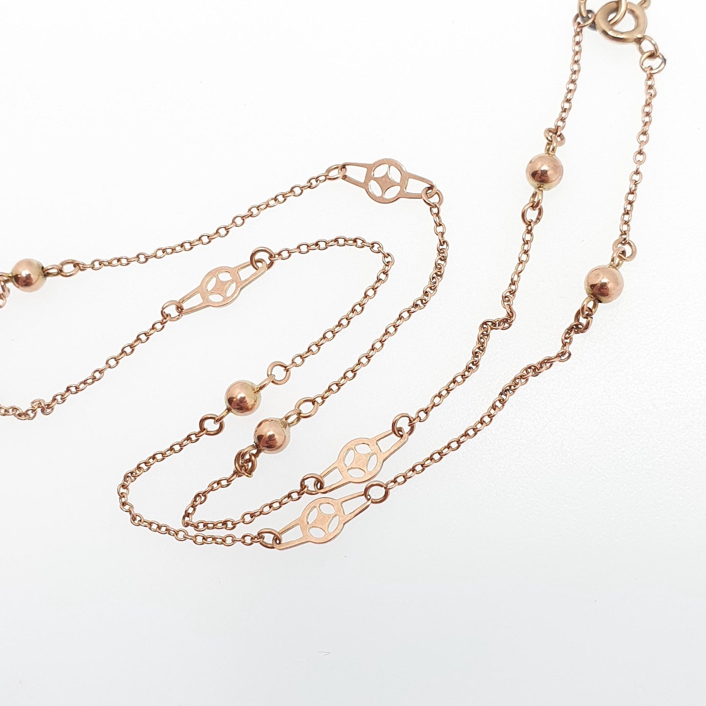 Antique 9ct 9k Rose Gold Chain Necklace Target & Bead Ball Edwardian 1900s 43cm 16.9" 2.30g Solid 9kt Vintage