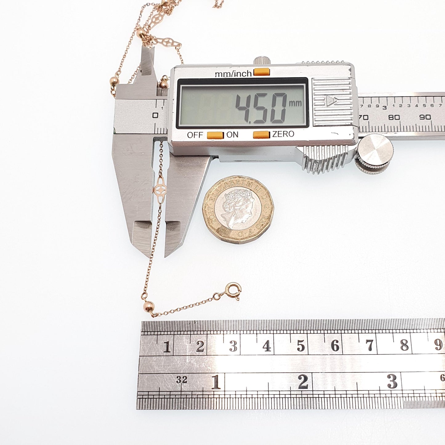 Antique 9ct 9k Rose Gold Chain Necklace Target & Bead Ball Edwardian 1900s 43cm 16.9" 2.30g Solid 9kt Vintage