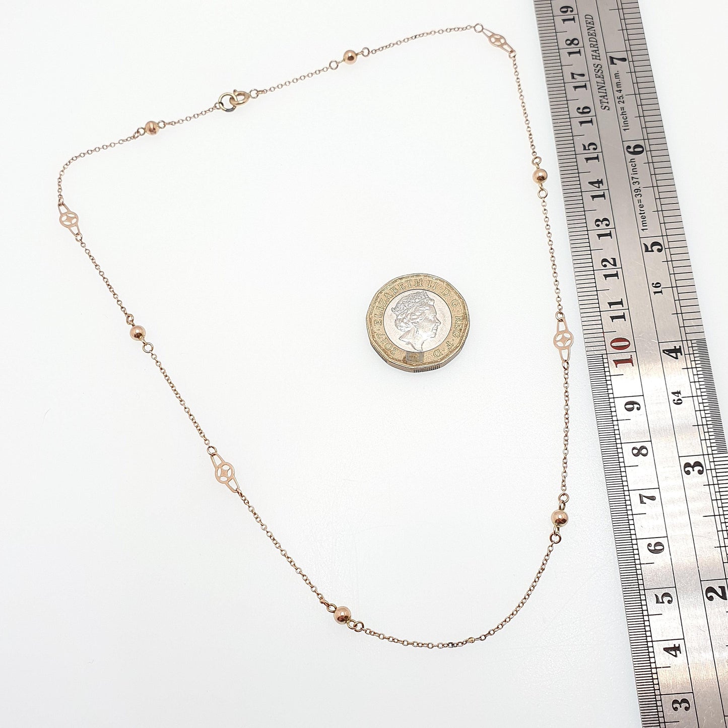 Antique 9ct 9k Rose Gold Chain Necklace Target & Bead Ball Edwardian 1900s 43cm 16.9" 2.30g Solid 9kt Vintage