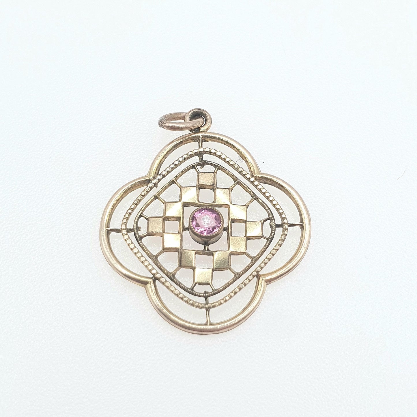 Antique Edwardian Rolled Gold Pink Paste Pendant Openwork Gold Filled Womens Vintage Jewellery Jewelry