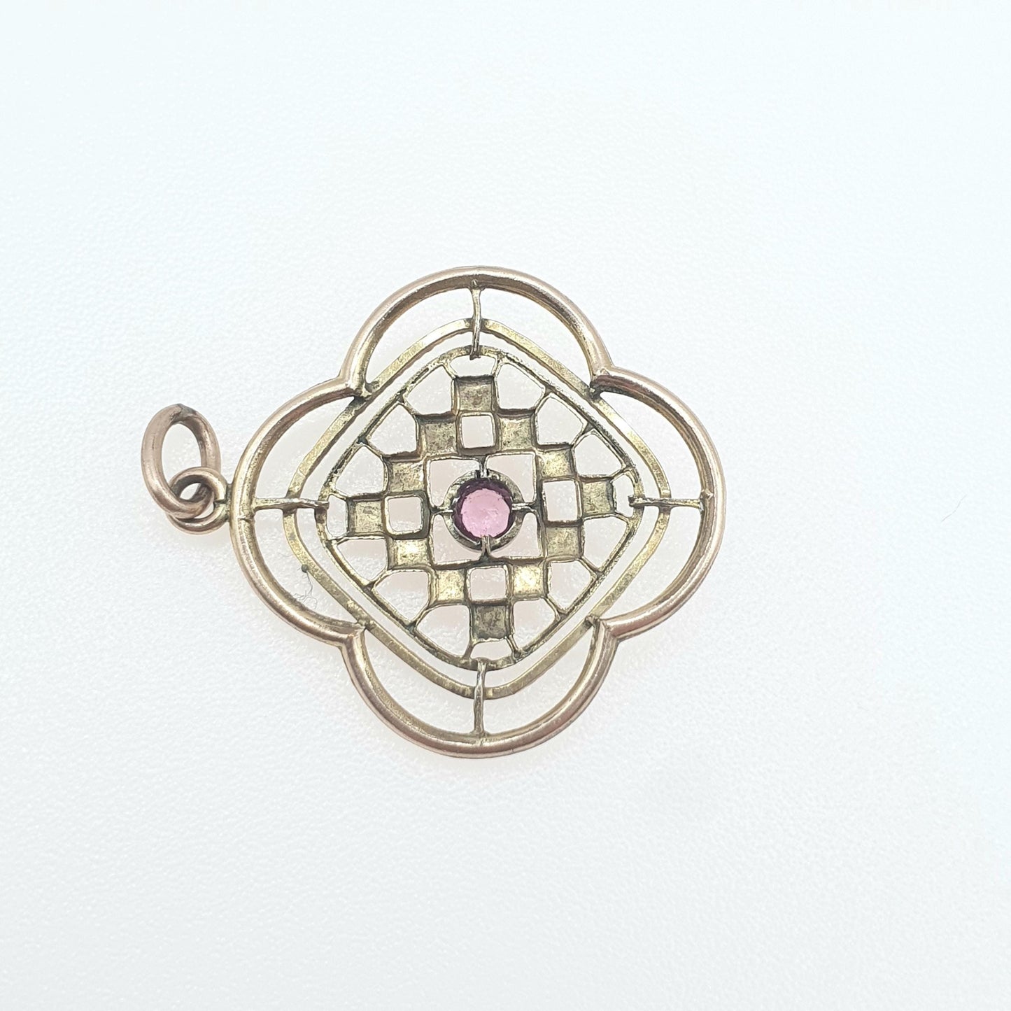 Antique Edwardian Rolled Gold Pink Paste Pendant Openwork Gold Filled Womens Vintage Jewellery Jewelry