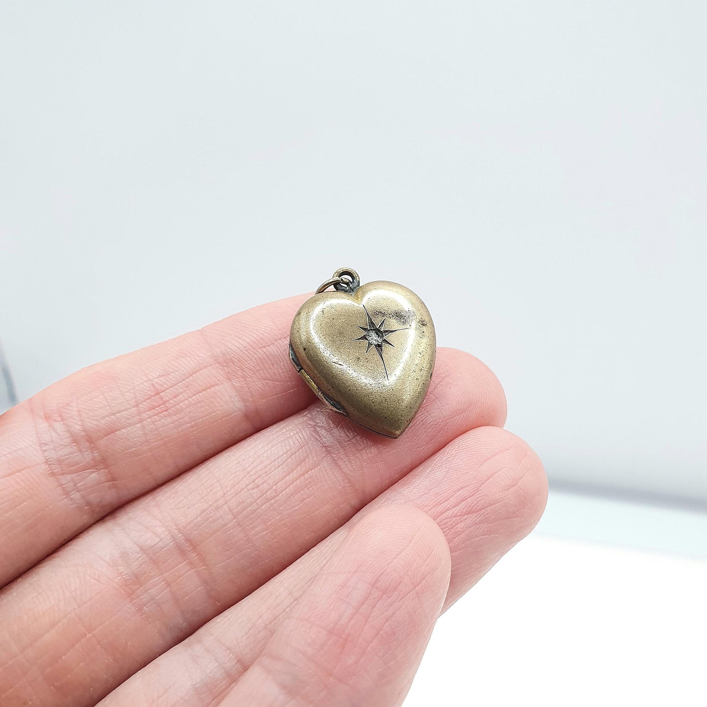 Antique Victorian Gold Tone Diamond Paste Heart Locket Cute Sweet Love Romantic Gift Vintage Jewellery Jewelry
