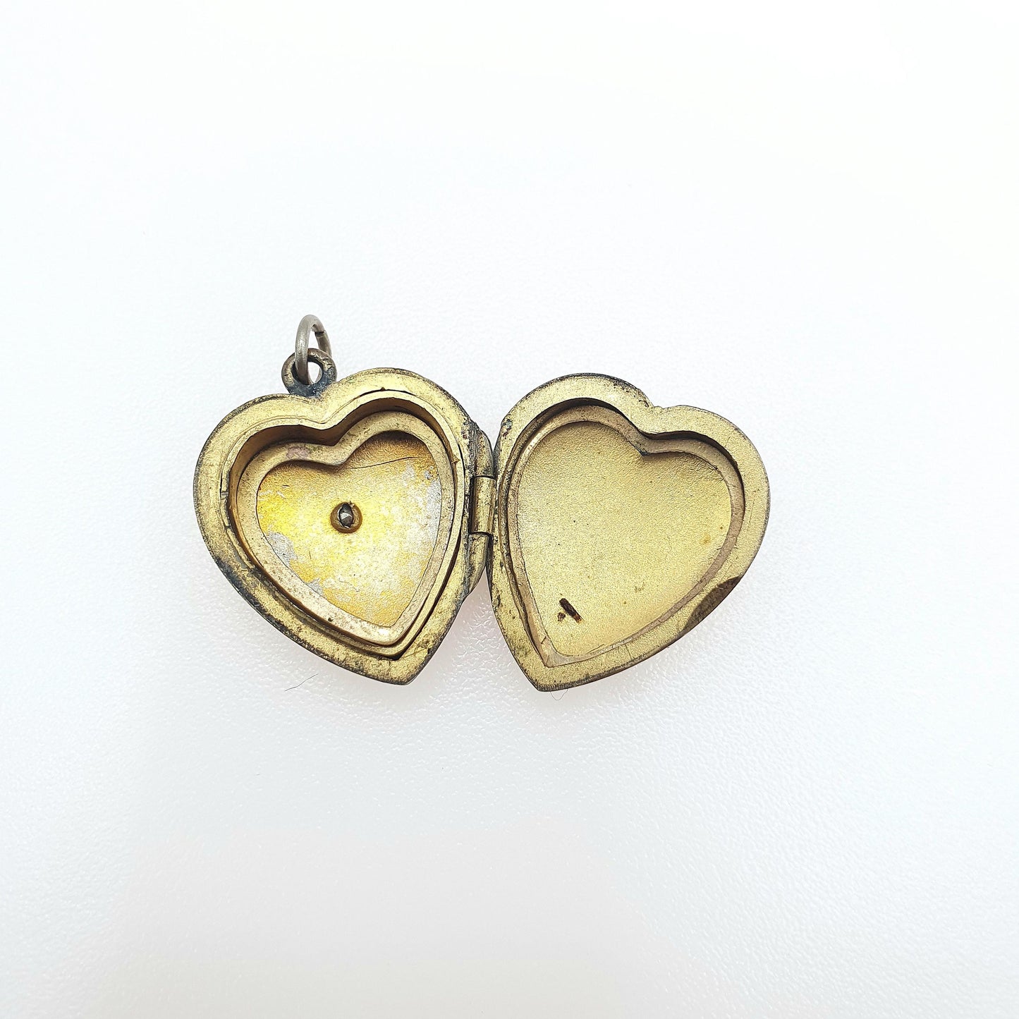 Antique Victorian Gold Tone Diamond Paste Heart Locket Cute Sweet Love Romantic Gift Vintage Jewellery Jewelry