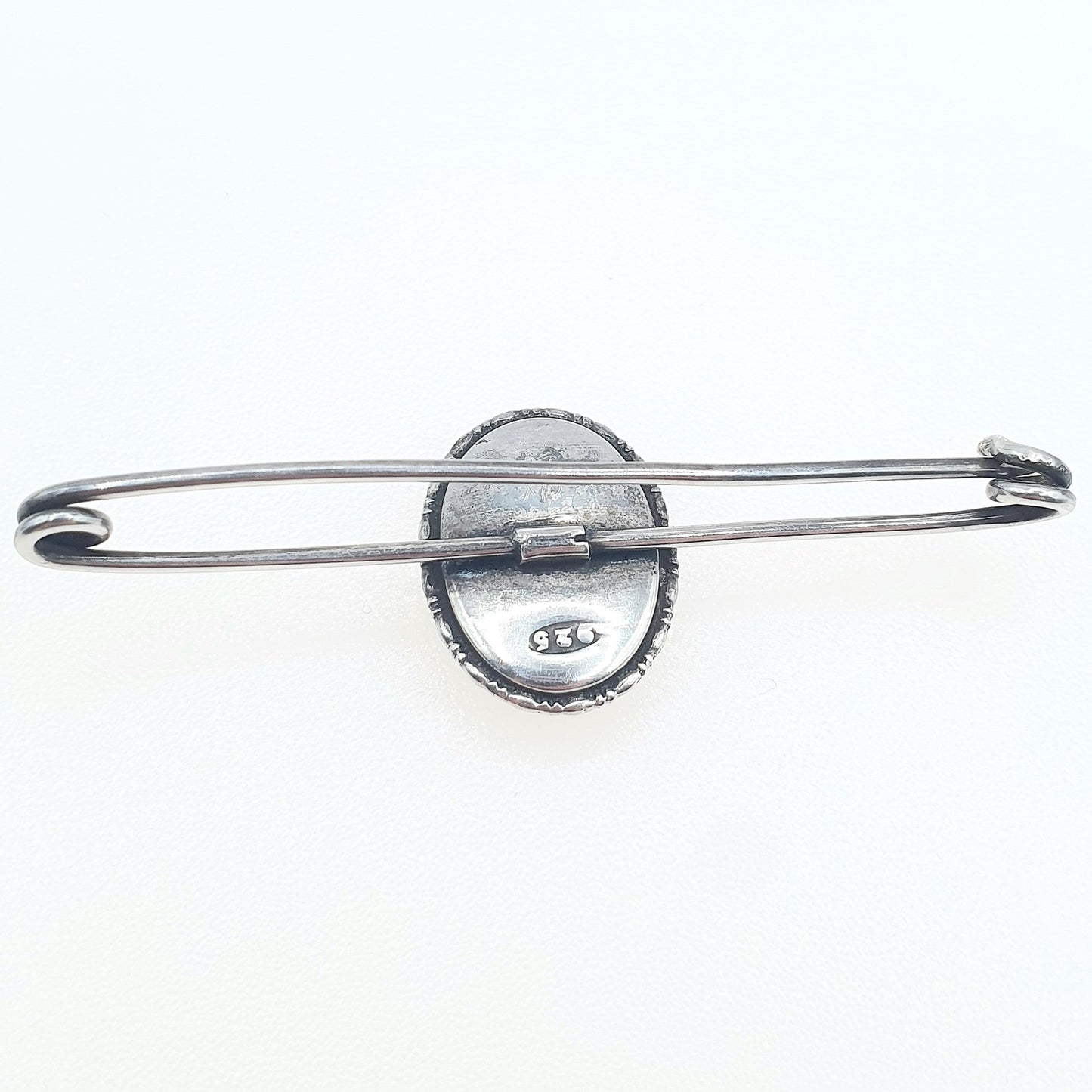 Antique Sterling Silver Blue Butterfly Wing Brooch Morpho Oval Safety Pin Womens Jewelry Vintage Insect Jewellery