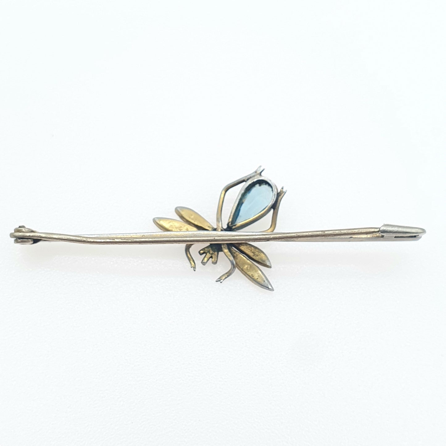 Antique Aquamarine & Diamond Paste Insect Brooch Bug Insect Silver Tone Base Metal Womens Jewelry Jewellery