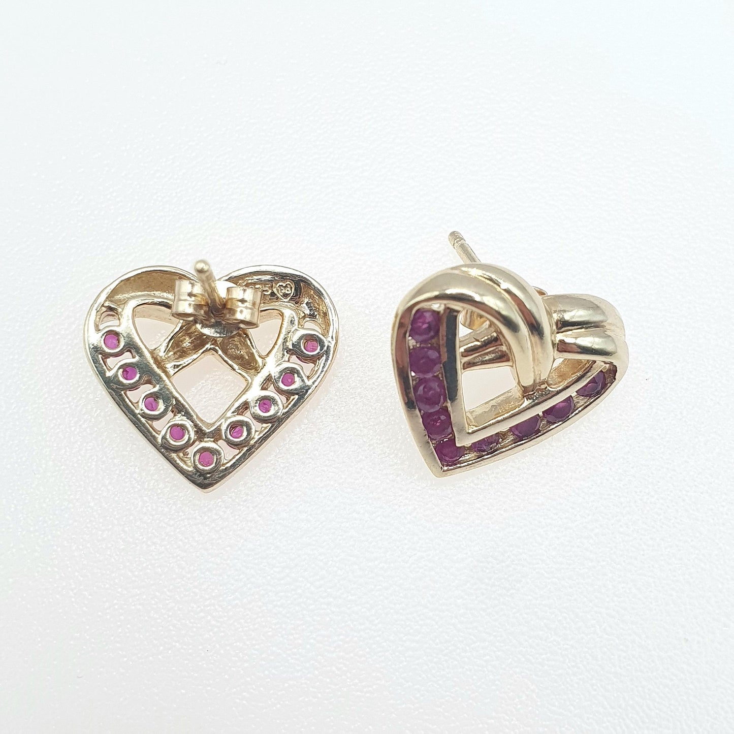 RESERVED/SOLD DON Vintage Sterling Silver Gold Vermeil Ruby Heart Stud Earrings Red Gemstones Cute Gift Love Girls Ladies