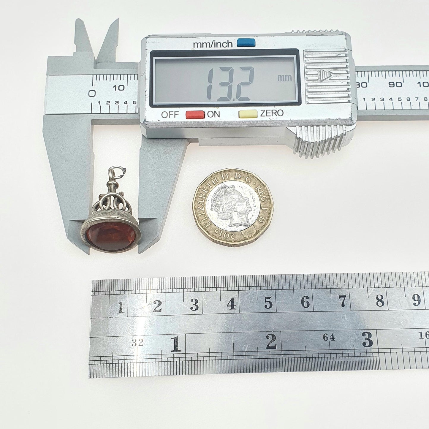 Antique Victorian Silver Tone Citrine Paste Pendant Fob Orange Knot Bail Vintage Womens Jewelry Jewellery