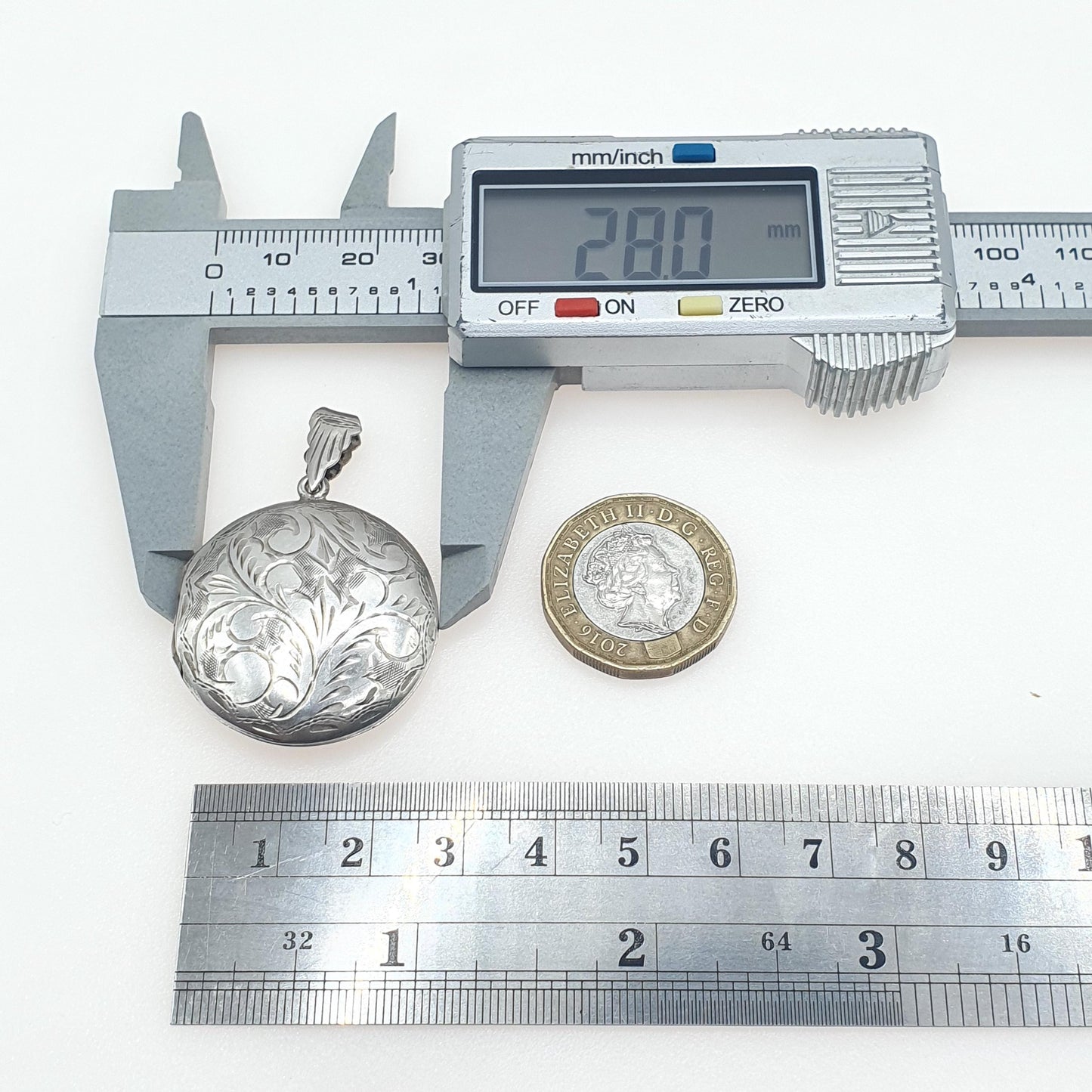 Vintage Sterling Silver Round Locket Engraved Picture Photo Keepsake Large Big Solid 925 Womens Jewelry Jewellery