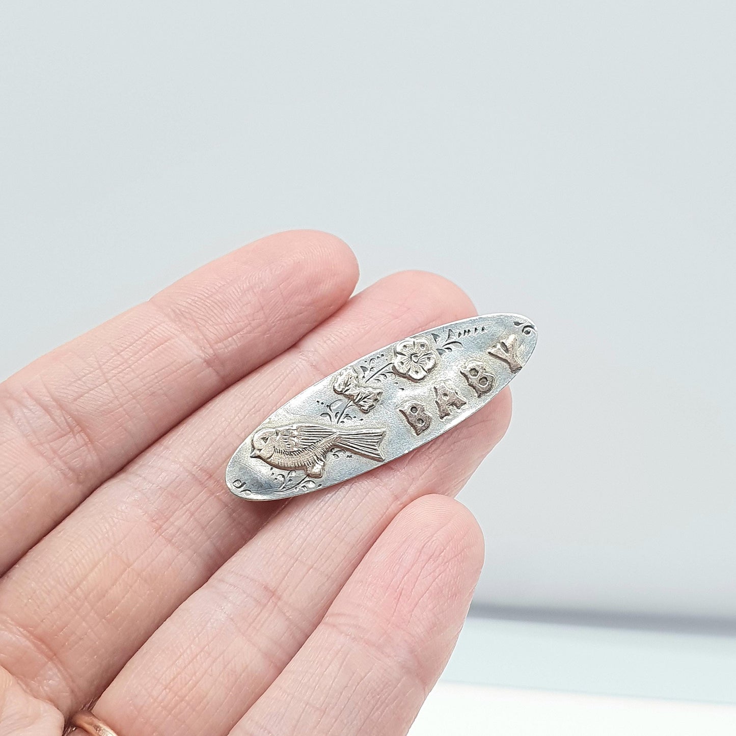 Antique Sterling Silver Baby Bird Brooch Baby Sweetheart Rose Gold Highlights Hallmarked 1905 Vintage Womens Mens Jewelry Jewellery