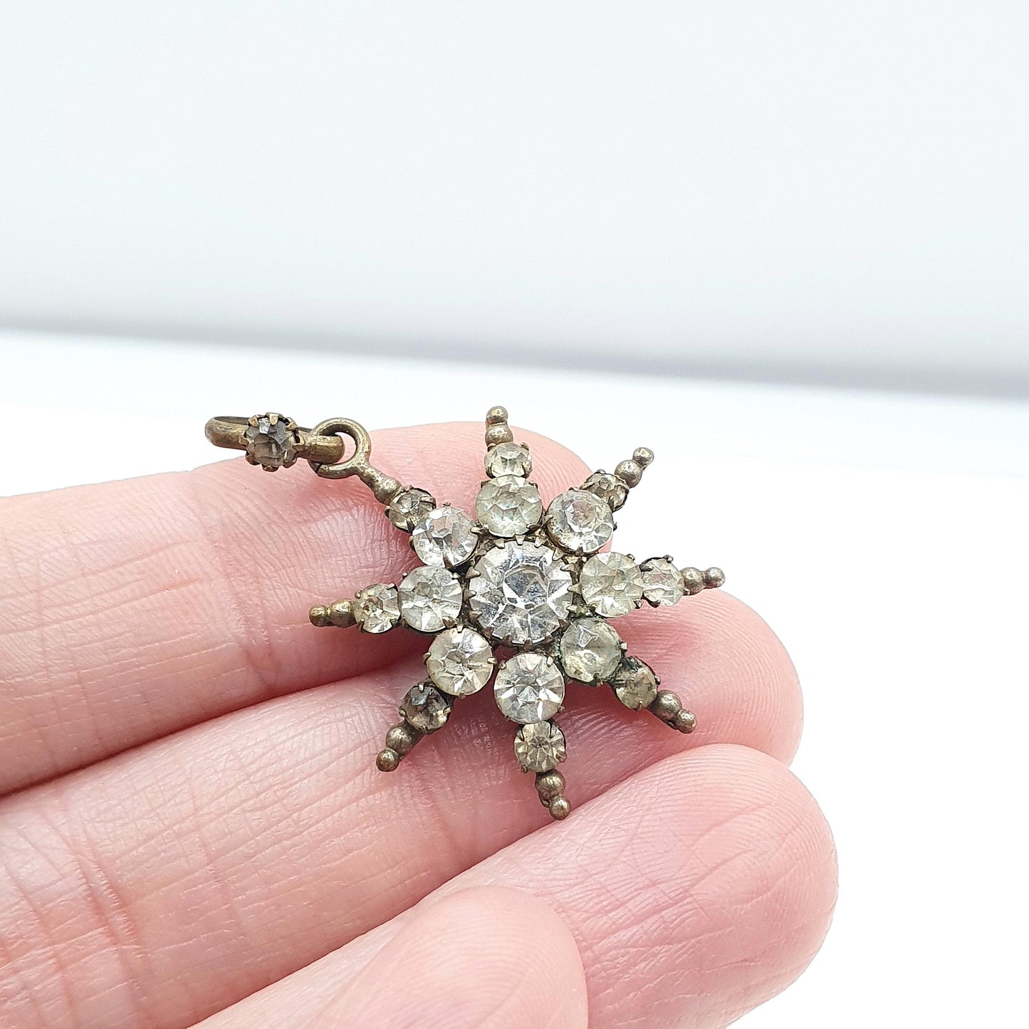 Antique Victorian Diamond Paste Star Pendant Necklace Gold Tone North Star Vintage 1800s Moon Night Womens Jewelry Jewellery