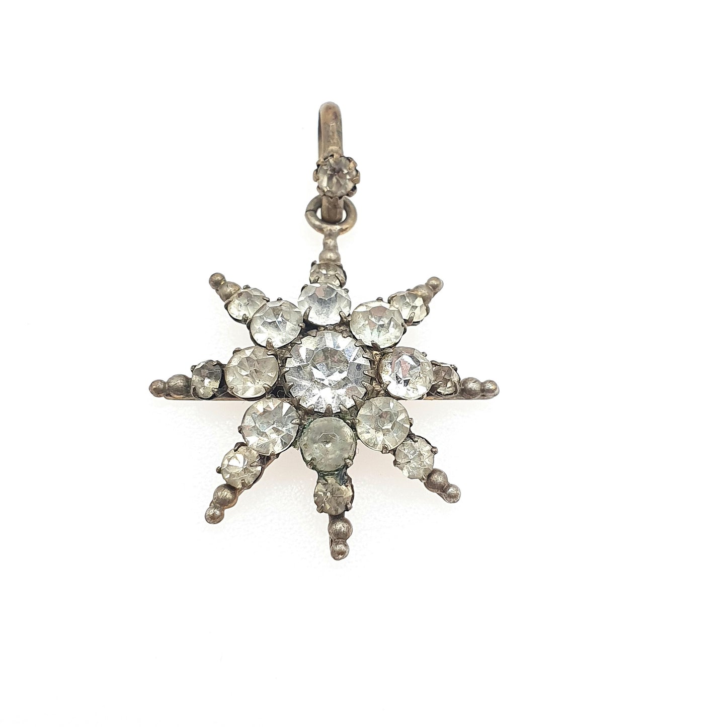 Antique Victorian Diamond Paste Star Pendant Necklace Gold Tone North Star Vintage 1800s Moon Night Womens Jewelry Jewellery