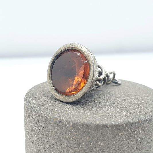 Antique Victorian Silver Tone Citrine Paste Pendant Fob Orange Knot Bail Vintage Womens Jewelry Jewellery