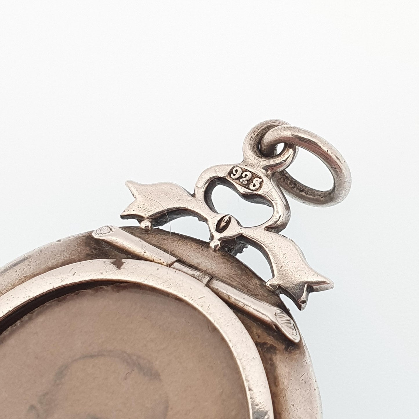 Antique Sterling Silver Diamond Paste Locket Pendant Edwardian PARISIAN DIAMOND COMPANY Oval Bow Necklace Picture Photo Double Sided Vintage