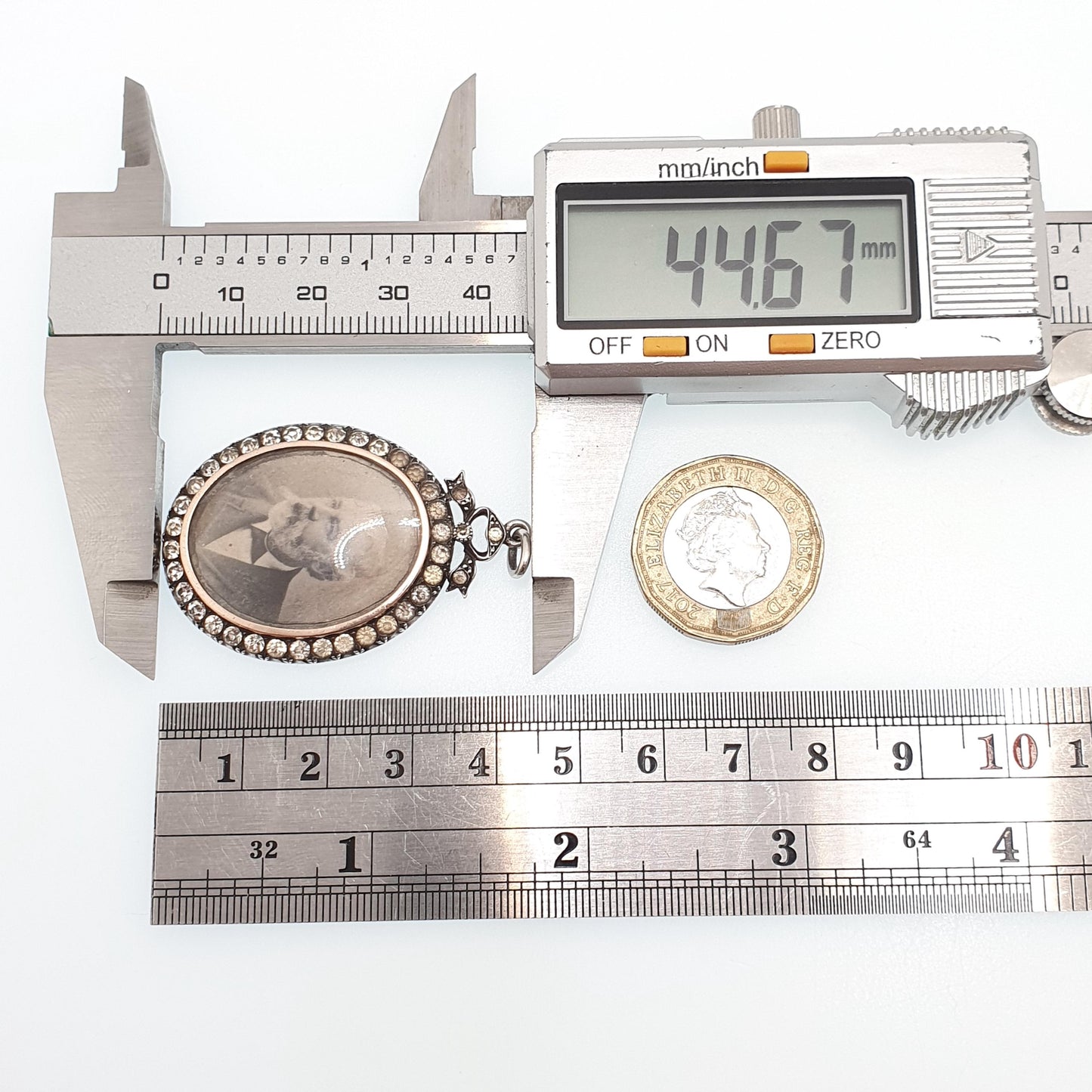 Antique Sterling Silver Diamond Paste Locket Pendant Edwardian PARISIAN DIAMOND COMPANY Oval Bow Necklace Picture Photo Double Sided Vintage