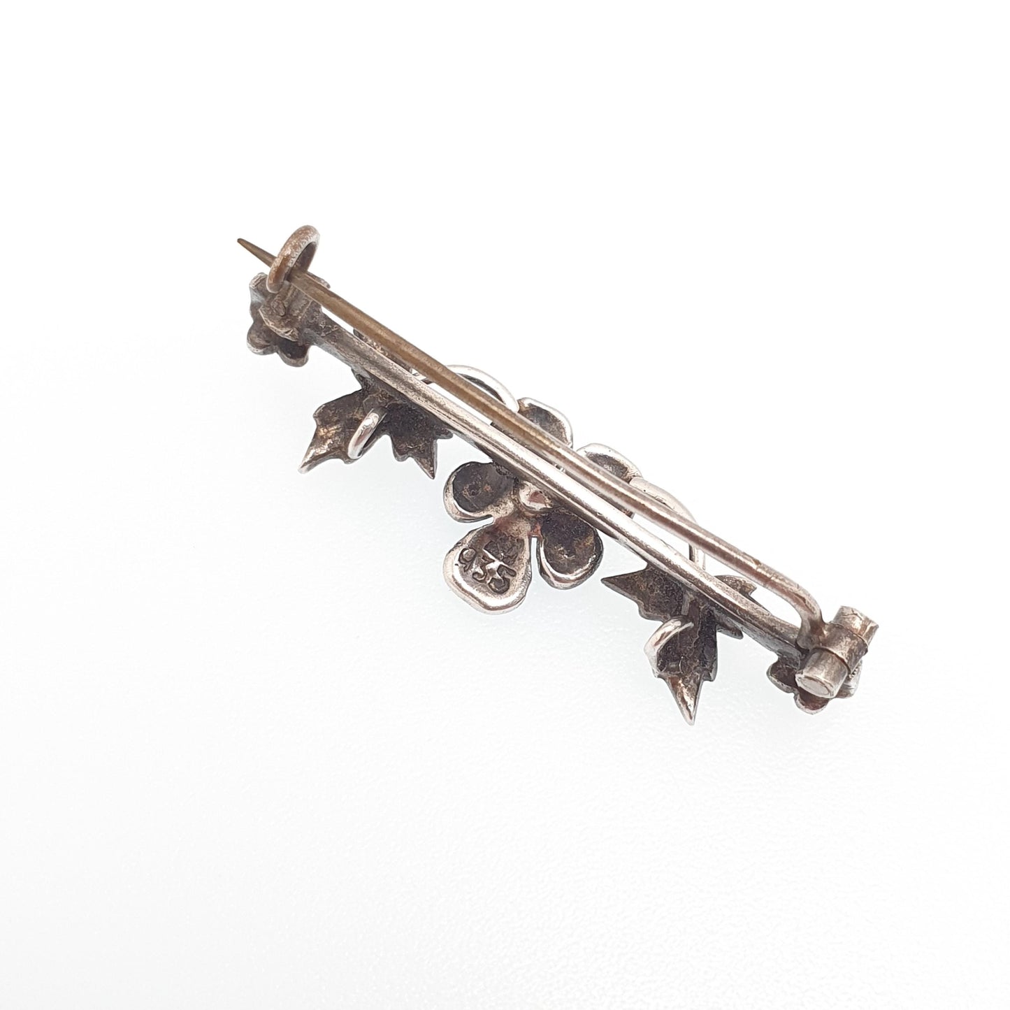 Antique Solid Silver Turquoise Brooch Victorian Bar Pin Seed Peal Flower Forget Me Not Natural Gemstone Jewelry Jewellery Vintage