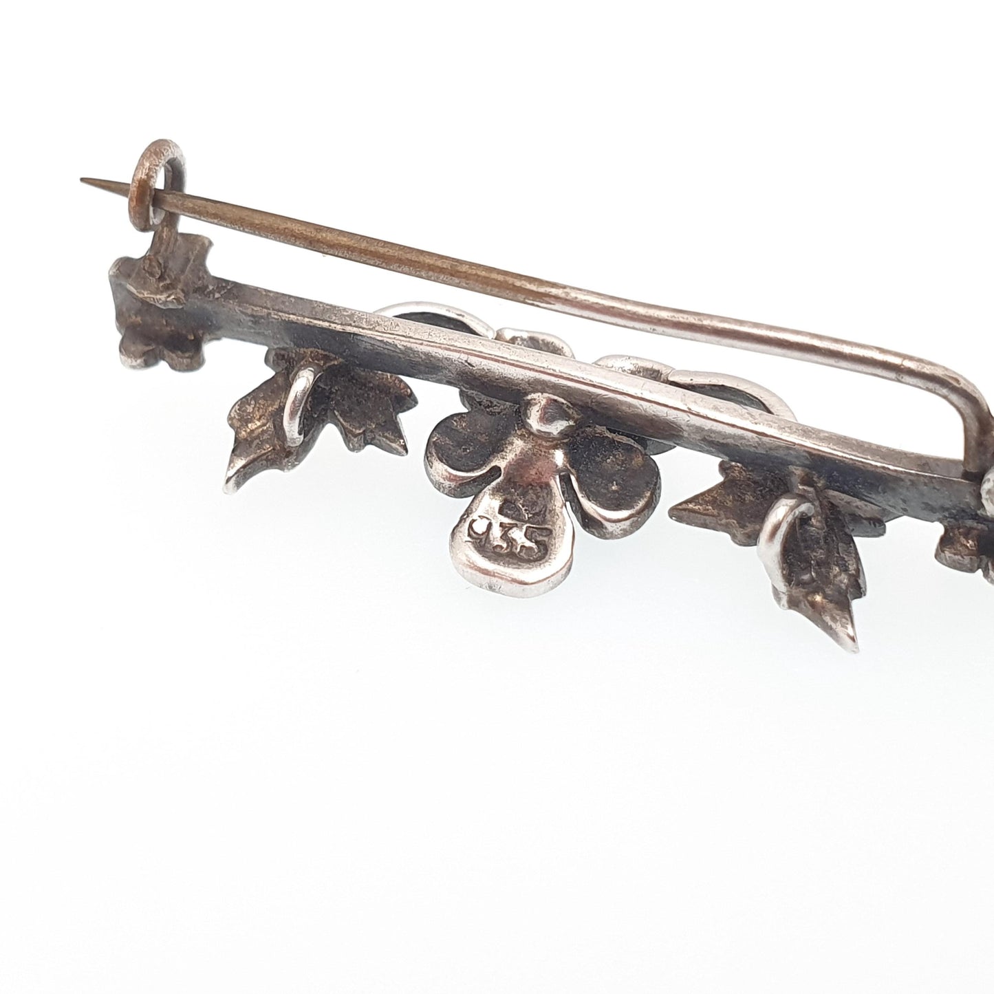 Antique Solid Silver Turquoise Brooch Victorian Bar Pin Seed Peal Flower Forget Me Not Natural Gemstone Jewelry Jewellery Vintage