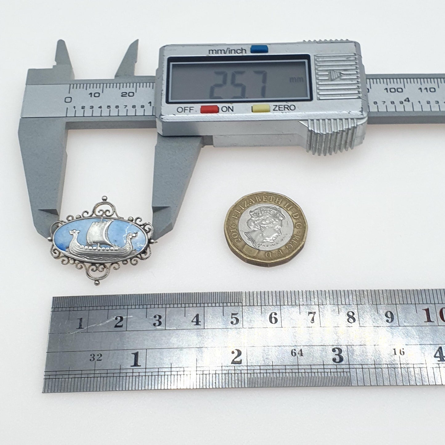 Antique Solid Silver Viking Longship Blue Enamel Brooch Scandinavian Ship Boat Nautical '830S' Art Deco Vintage Unisex Jewelry Jewellery