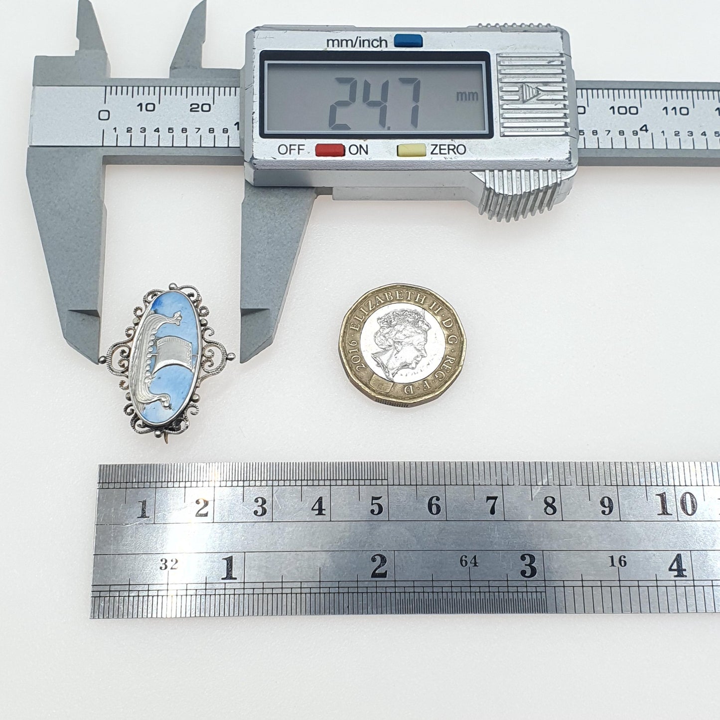 Antique Solid Silver Viking Longship Blue Enamel Brooch Scandinavian Ship Boat Nautical '830S' Art Deco Vintage Unisex Jewelry Jewellery