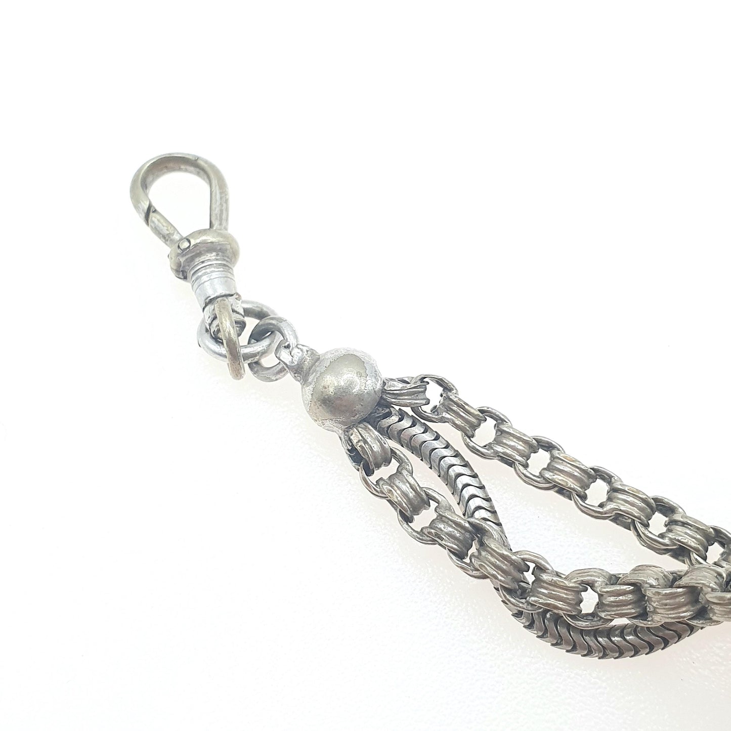 Antique Victorian Silver Plate Albertina Bracelet With Dog Clip and T Bar Albert Chain Belcher Link Women Mens Jewelry Jewellery