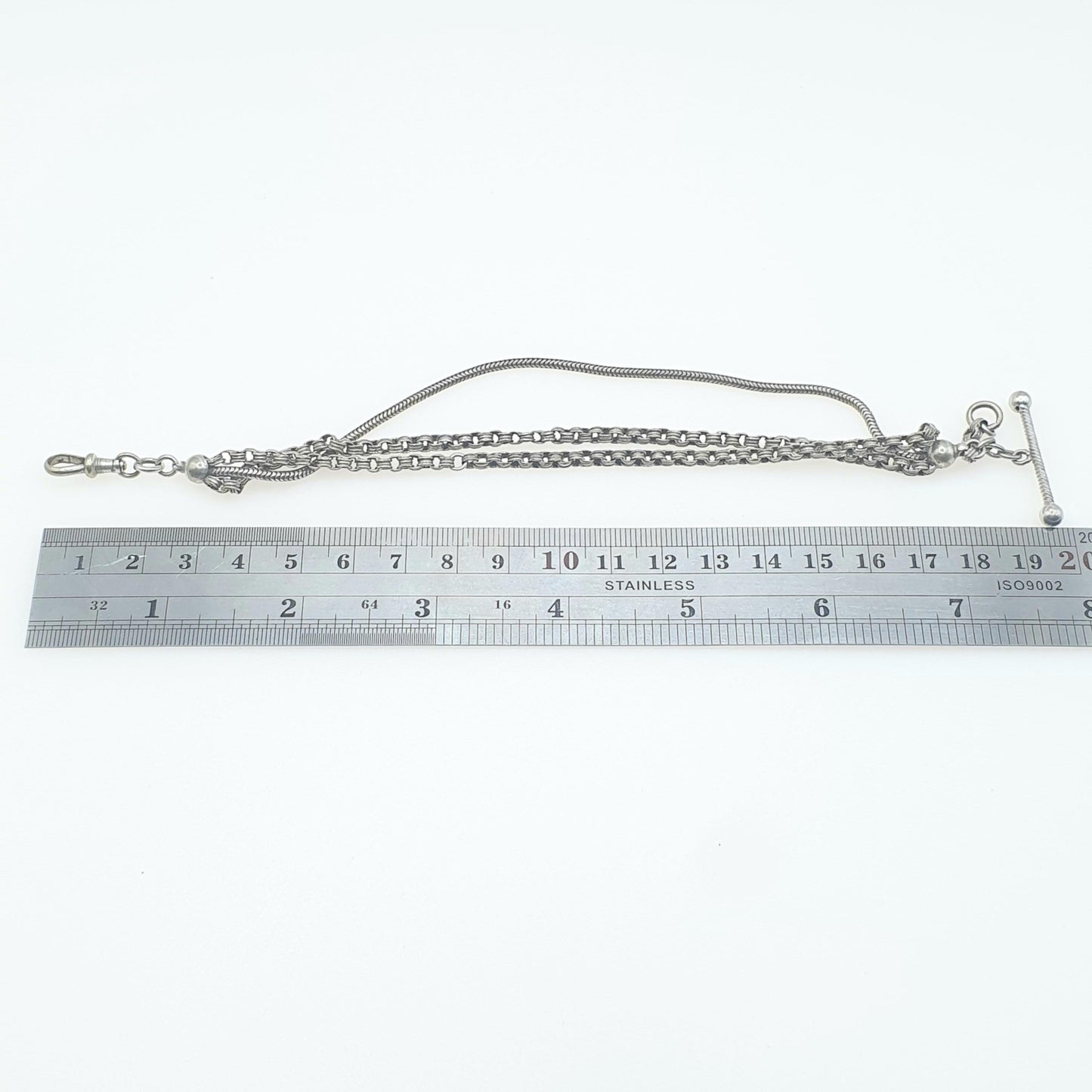 Antique Victorian Silver Plate Albertina Bracelet With Dog Clip and T Bar Albert Chain Belcher Link Women Mens Jewelry Jewellery