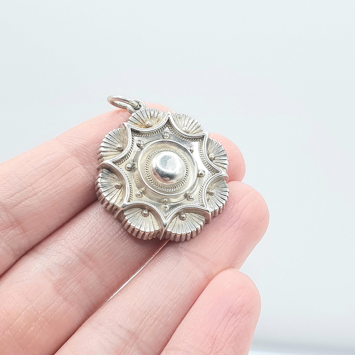 Antique Victorian Sterling Silver Mourning Locket Pendant Etruscan Domed Sentimental Keepsake Photo Vintage Unisex Womens Jewellery Jewelry