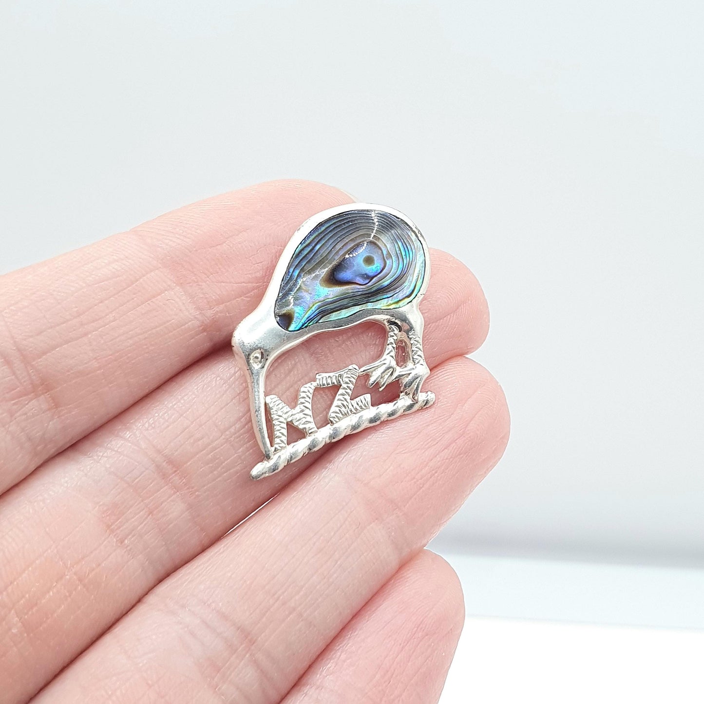 Vintage Sterling Silver Kiwi Bird Brooch Abalone Shell NZ New Zealand National Birds Unisex Jewelry Jewellery Bird Animal