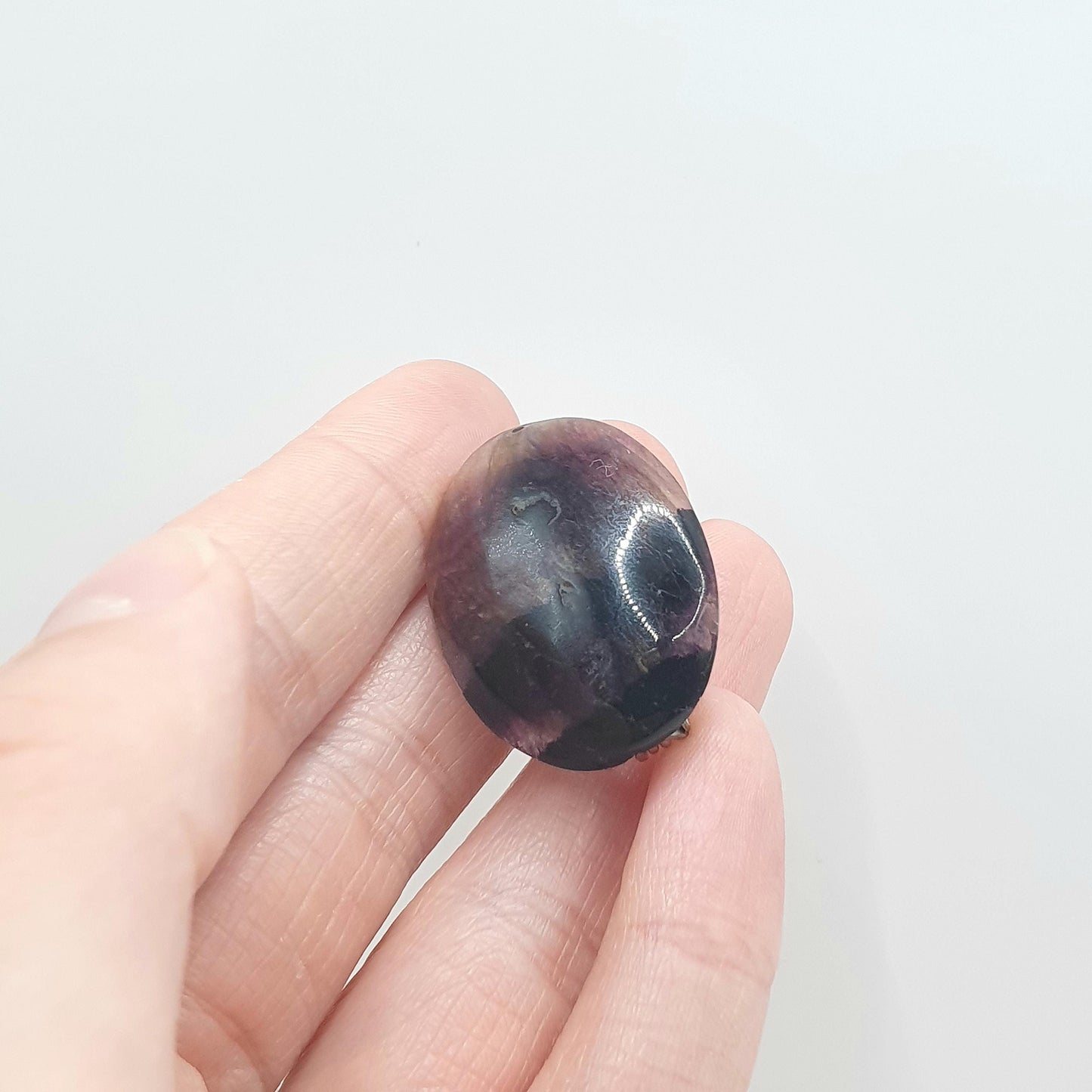 Vintage Blue John Brooch Large Purple Gemstone Rare Fluorite Derbyshire Silver Tone Base Metal Pebble Unisex Womens Jewelry Jewellery