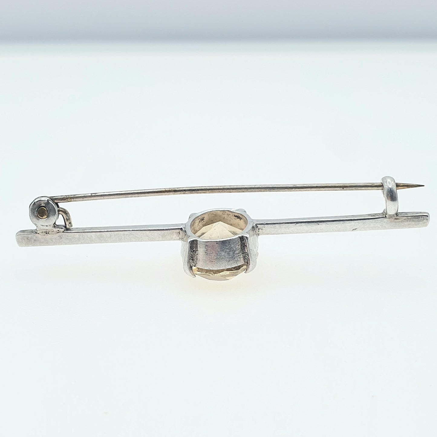 Antique Solid Silver Citrine Bar Brooch Oval Cut Natural Gemstone Bar Pin Yellow Womens Unisex Jewelry Jewellery