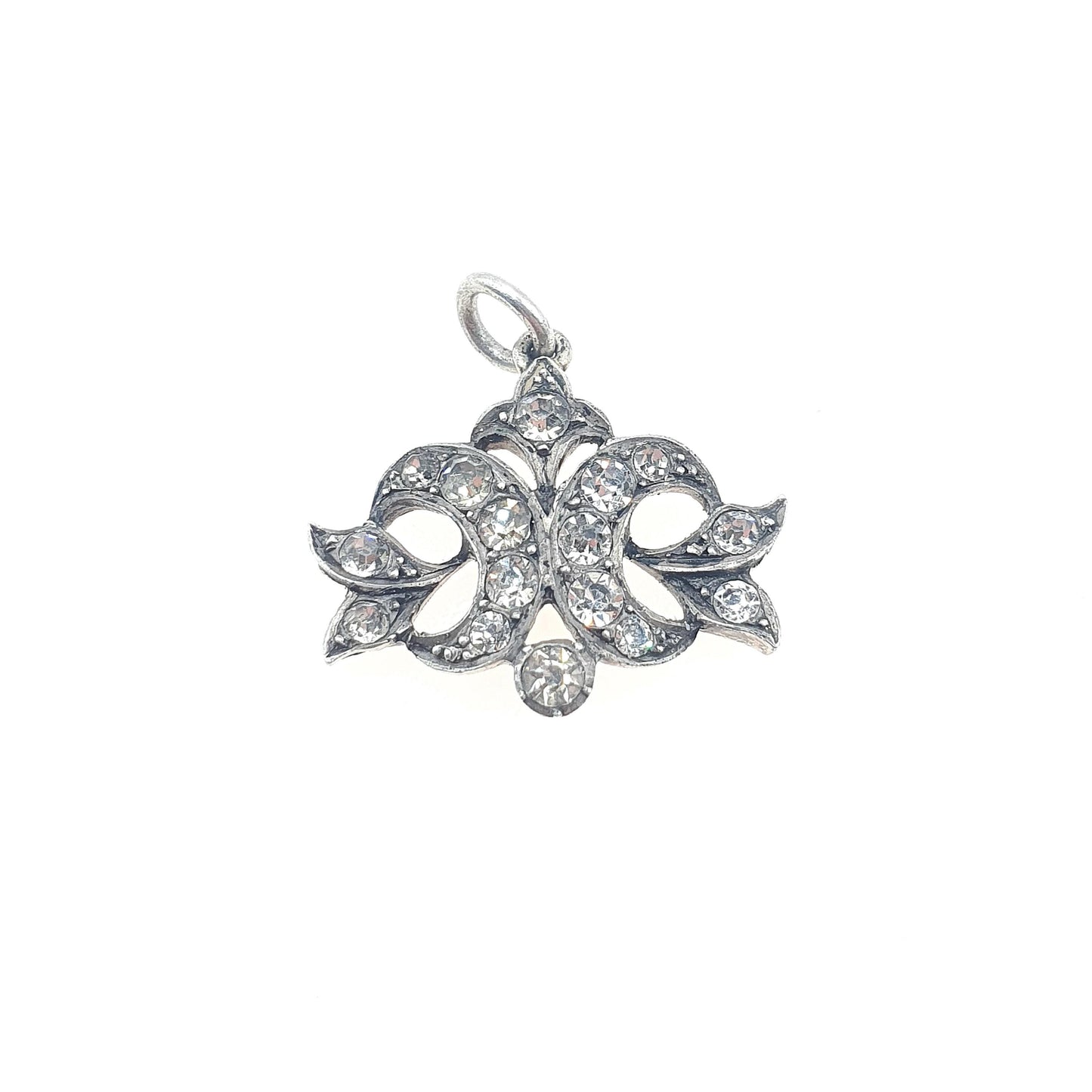 Antique Victorian Solid Silver Diamond Paste Pendant Art Nouveau Scroll Small Necklace Womens Jewelry Jewellery