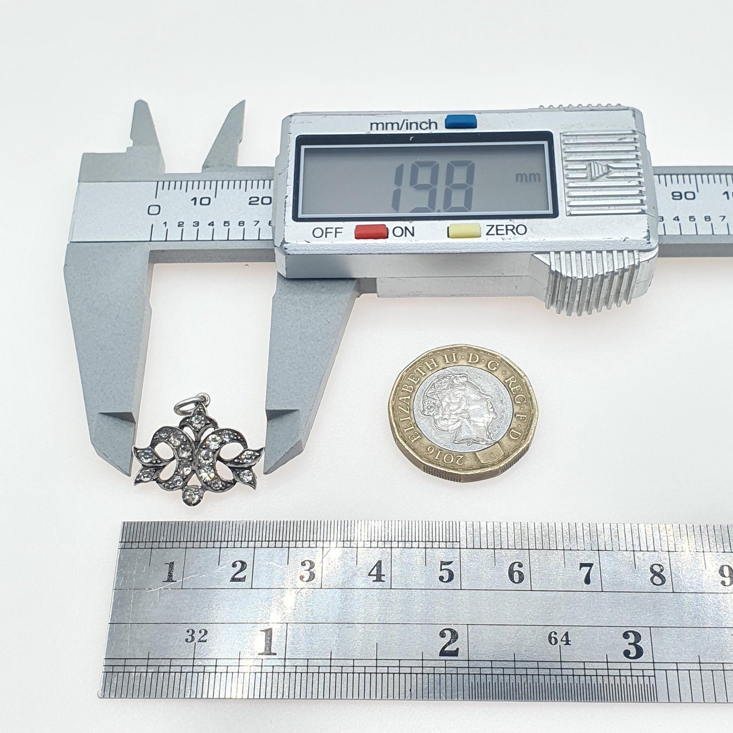 Antique Victorian Solid Silver Diamond Paste Pendant Art Nouveau Scroll Small Necklace Womens Jewelry Jewellery