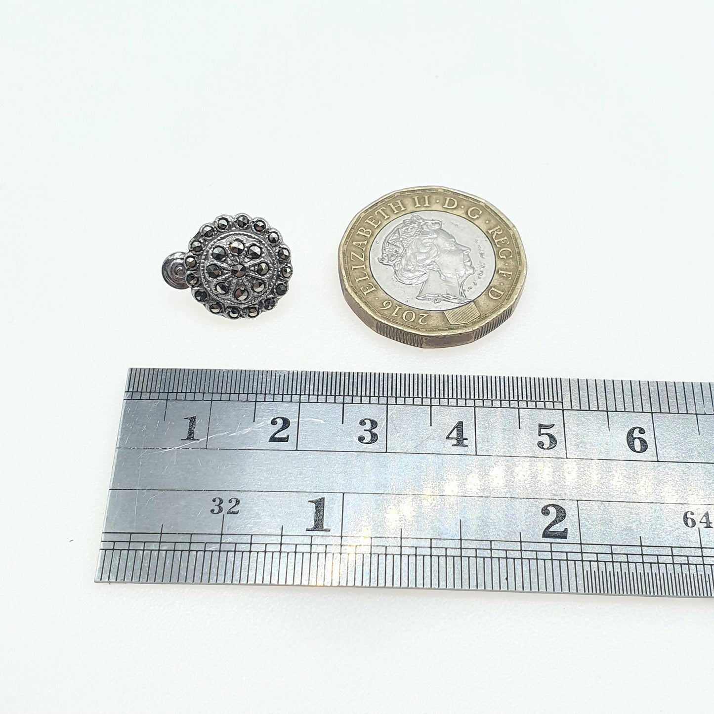 Antique Art Deco Solid Silver Star Earrings Marcasite Dome Clip On 1920s Flapper Womens Ladies Jewelry Jewellery