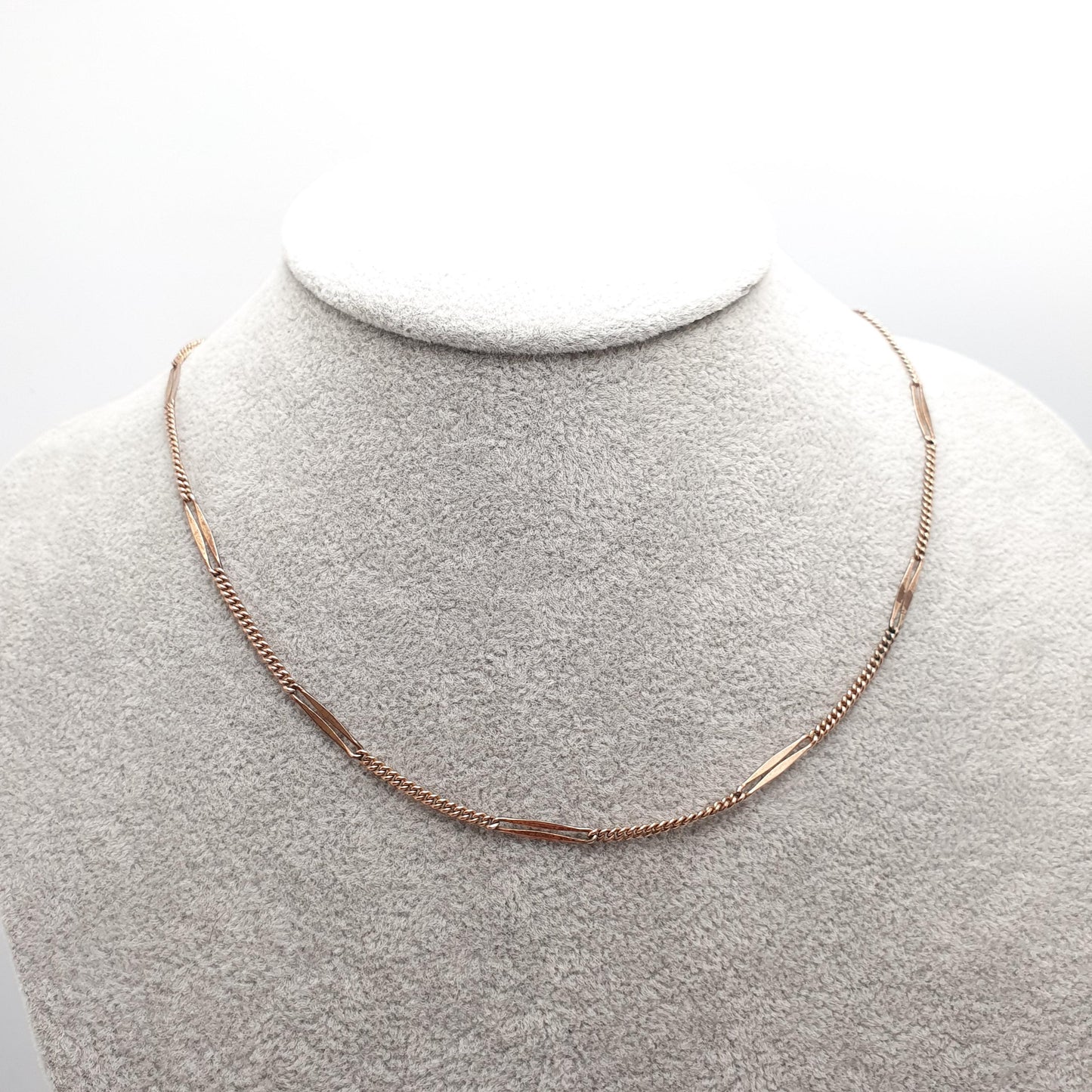 Antique Rolled Rose Gold Chain Necklace Bar & Curb Link 44cm 4.31g Filled Edwardian Vintage Jewelry Jewellery