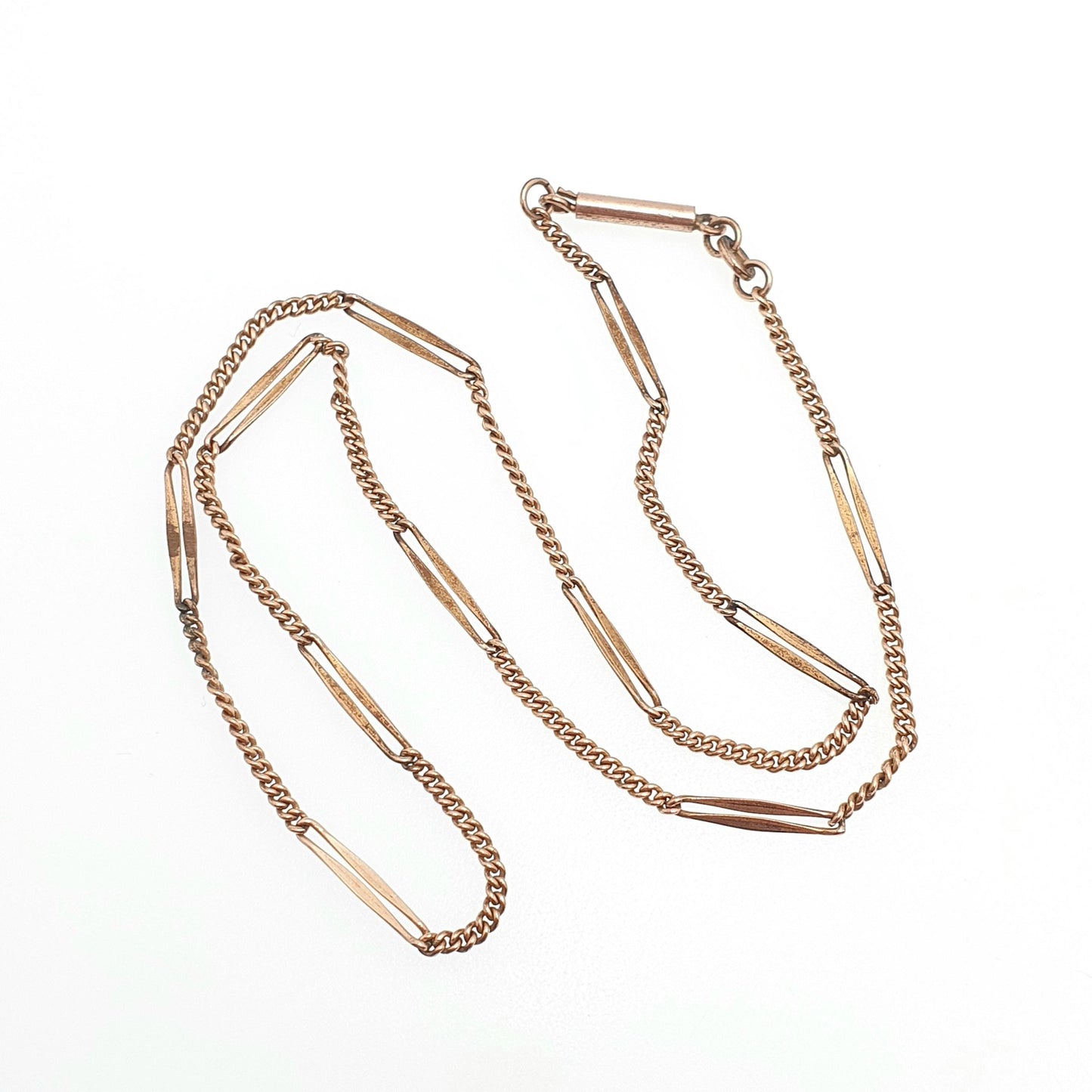 Antique Rolled Rose Gold Chain Necklace Bar & Curb Link 44cm 4.31g Filled Edwardian Vintage Jewelry Jewellery