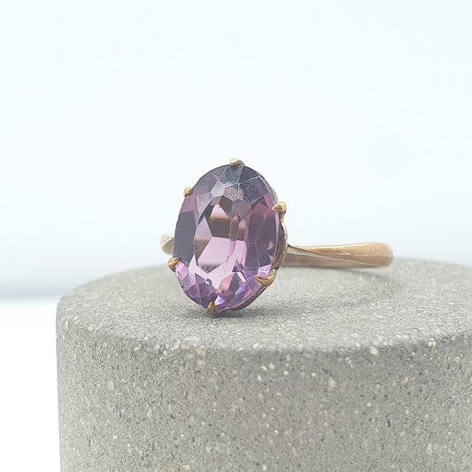 Antique Victorian Rolled Gold Amethyst Paste Ring Oval Cut Genuine Purple Gold Filled Vintage Womens Jewelry Jewellery