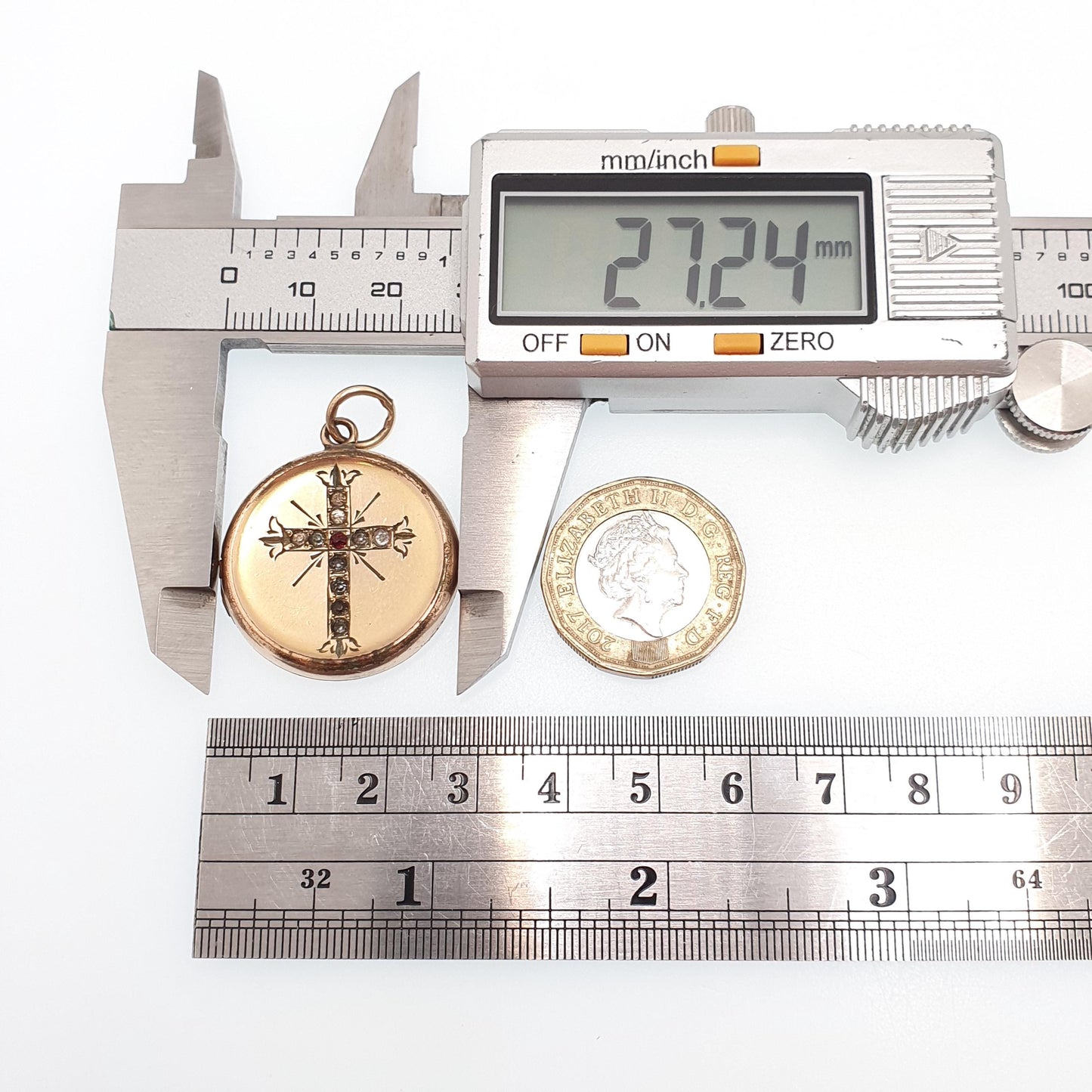 Antique Rolled Gold Filled Crucifix Paste Locket Cross Round Necklace Pendant Circle Photo Womens Vintage Jewelry Jewellery