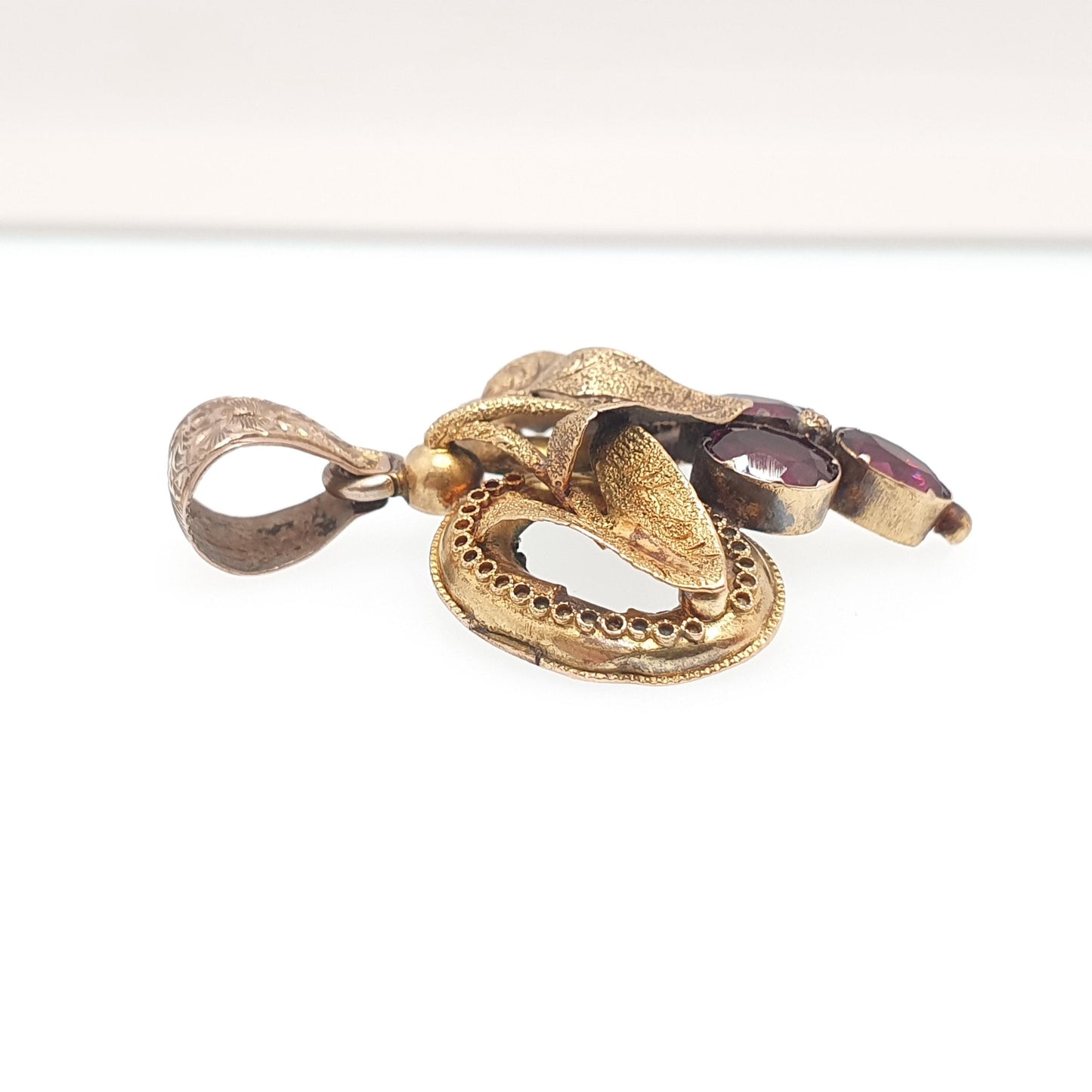 Antique Georgian 15ct Gold Garnet Pendant Necklace Solid 15kt 625 Grapevine Grape Etruscan Foiled Gemstone Vintage