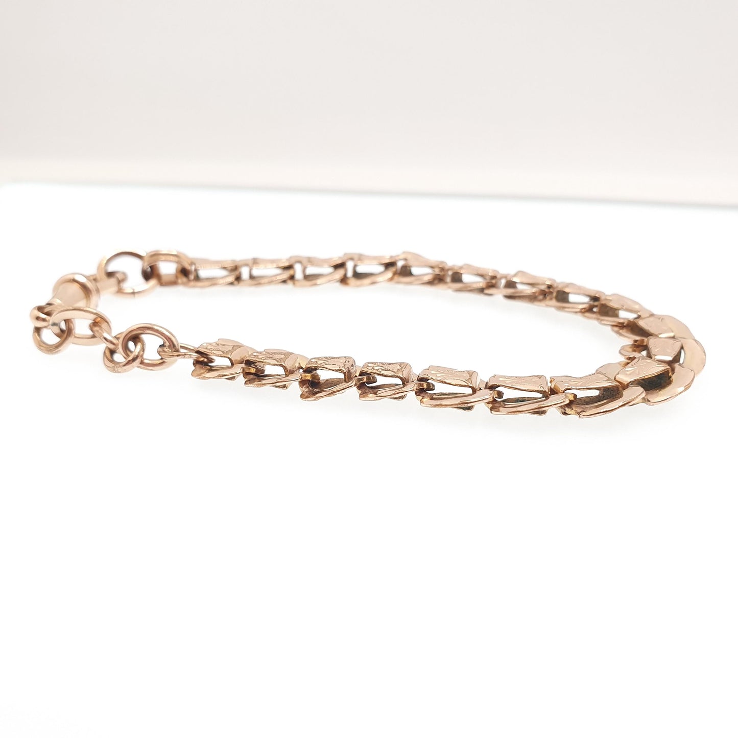 Antique Rolled Rose Gold Albert Chain Bracelet French Victorian Gold Filled Dog Clip Curb Link 20cm 14.03g Jewelry Jewellery Womens