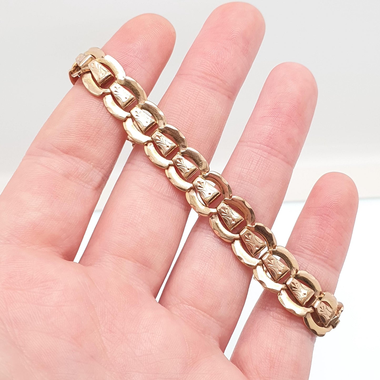 Antique Rolled Rose Gold Albert Chain Bracelet French Victorian Gold Filled Dog Clip Curb Link 20cm 14.03g Jewelry Jewellery Womens