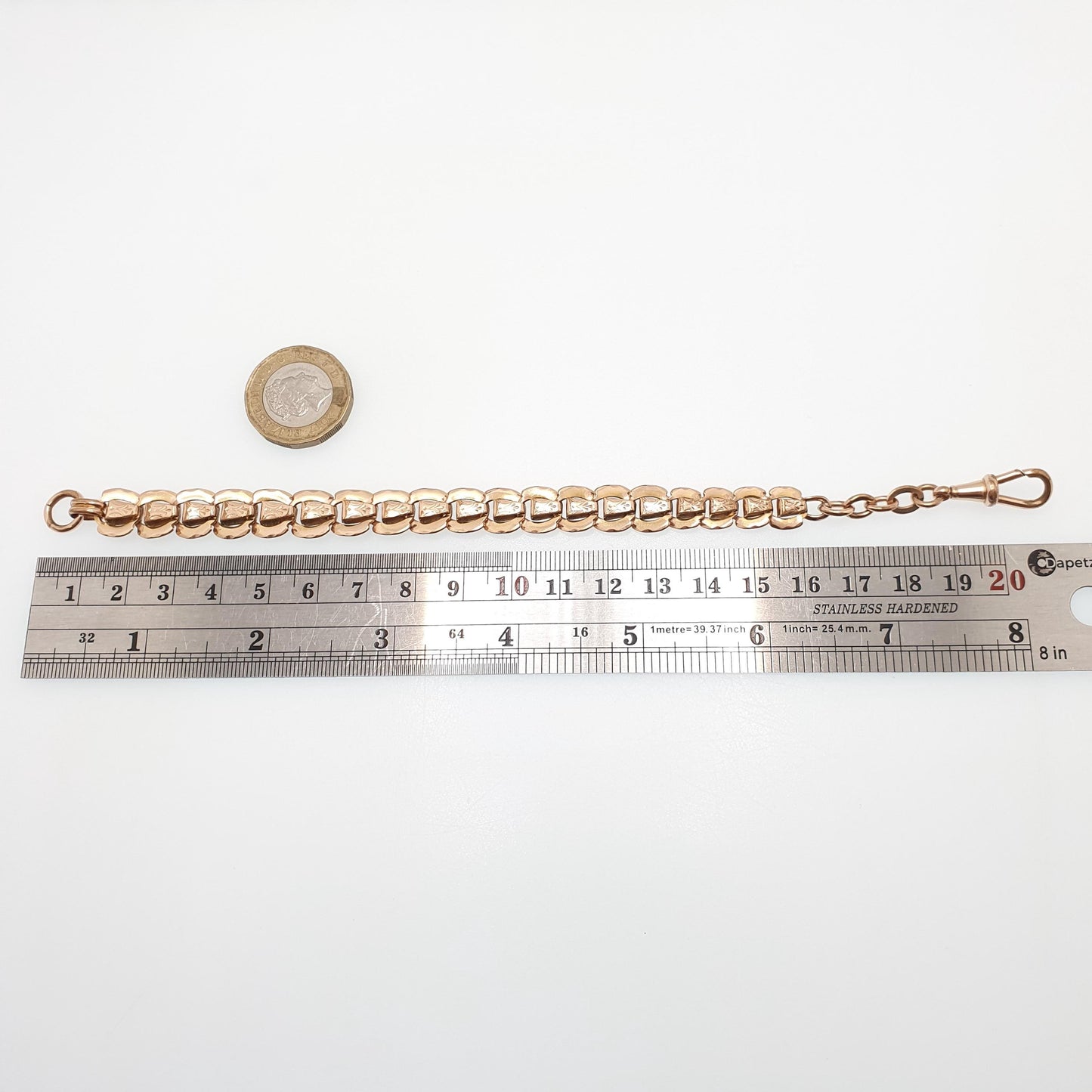 Antique Rolled Rose Gold Albert Chain Bracelet French Victorian Gold Filled Dog Clip Curb Link 20cm 14.03g Jewelry Jewellery Womens