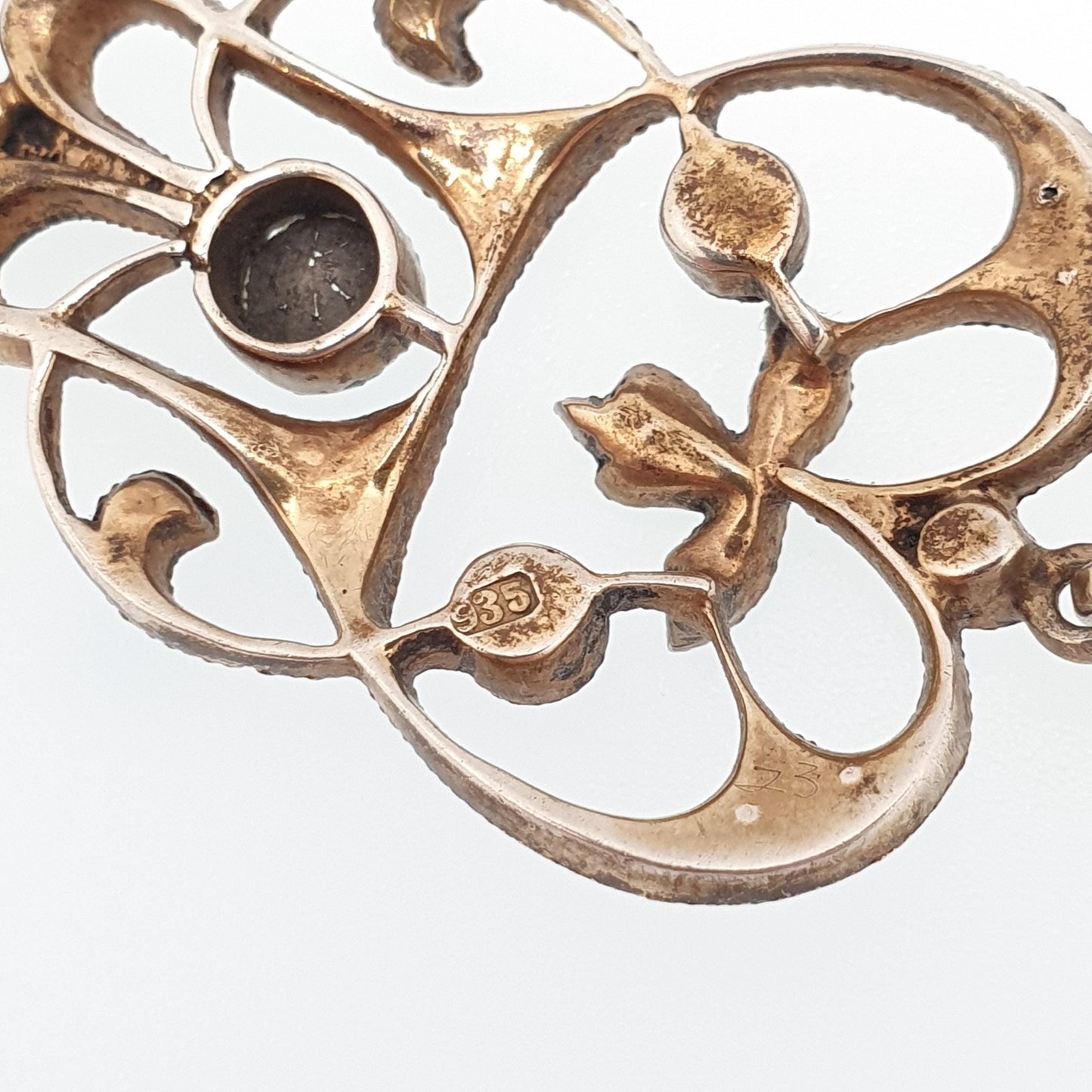 Antique Solid Silver Diamond Paste Pendant Art Nouveau Necklace Freshwater Pearl Hanging Vintage Womens Jewellery Jewelry