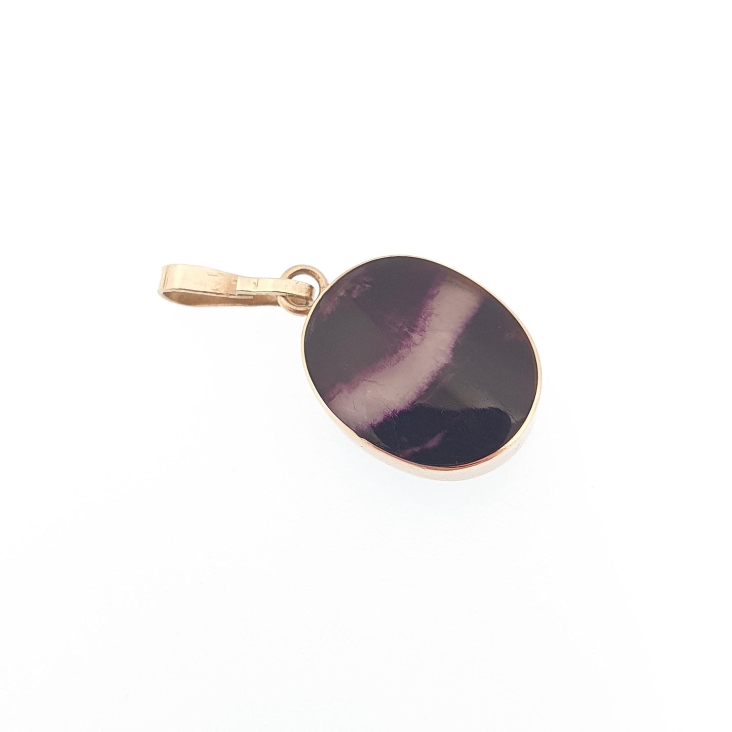Vintage Blue John 9ct Gold Necklace Pendant Solid 9k 9kt 1981 Hallmarked Small Oval Bleu Jaune Rare Gemstone Jewelry Jewellery