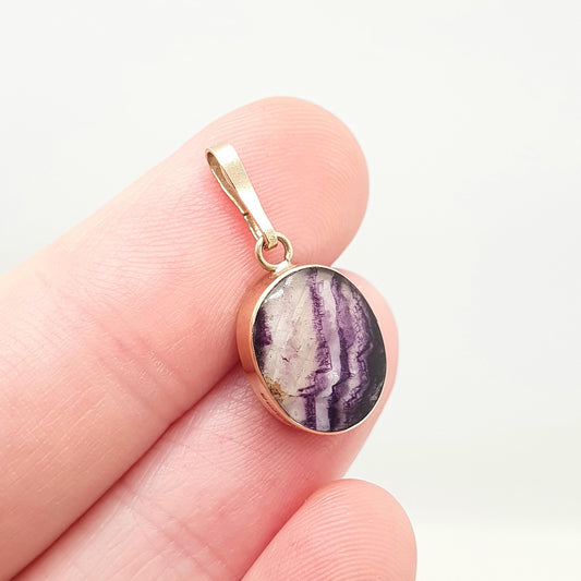 Vintage Blue John 9ct Gold Necklace Pendant Solid 9k 9kt 1981 Hallmarked Small Oval Bleu Jaune Rare Gemstone Jewelry Jewellery